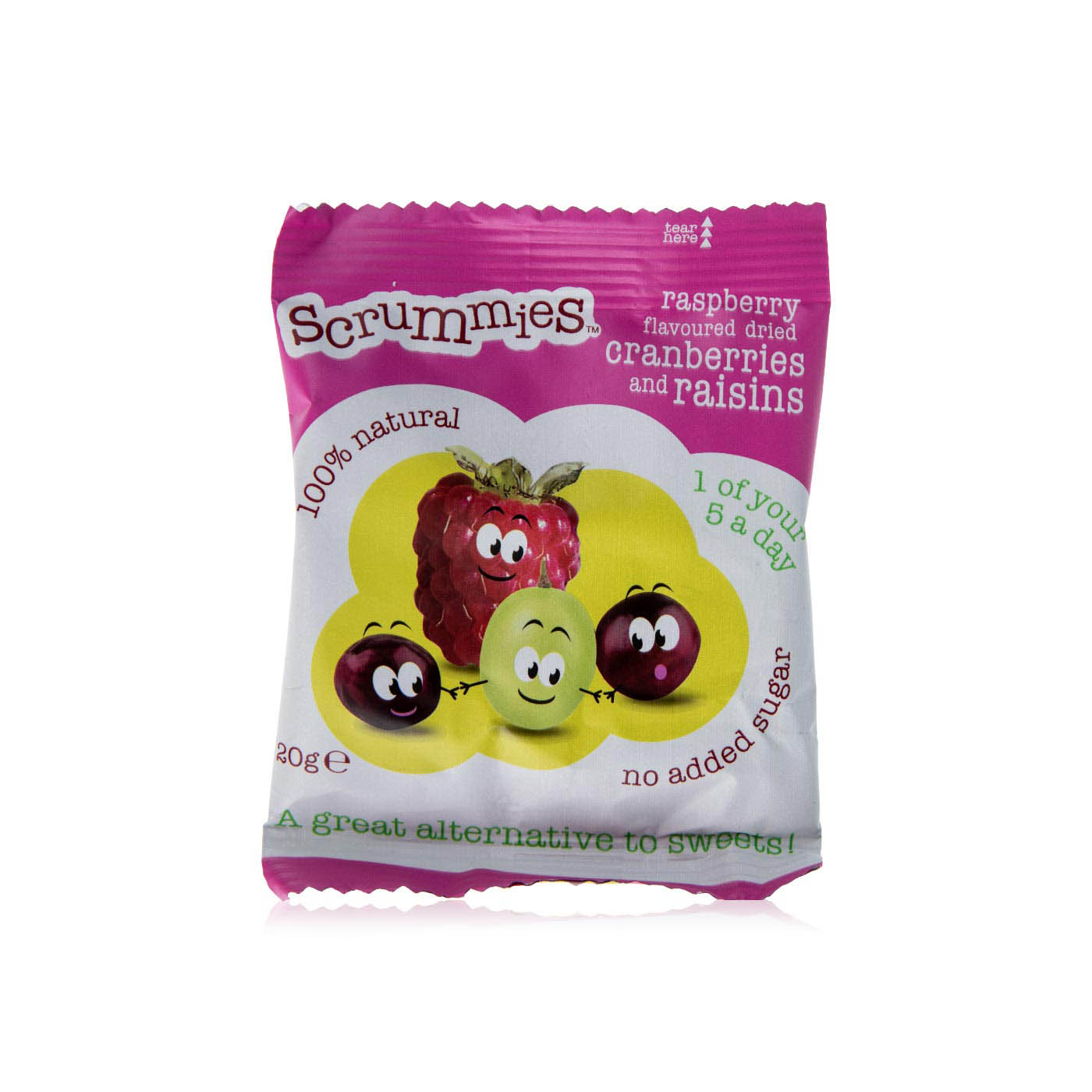 Scrummies Raspberry Flavoured Dried Cranberries and Raisins 5 x 20g