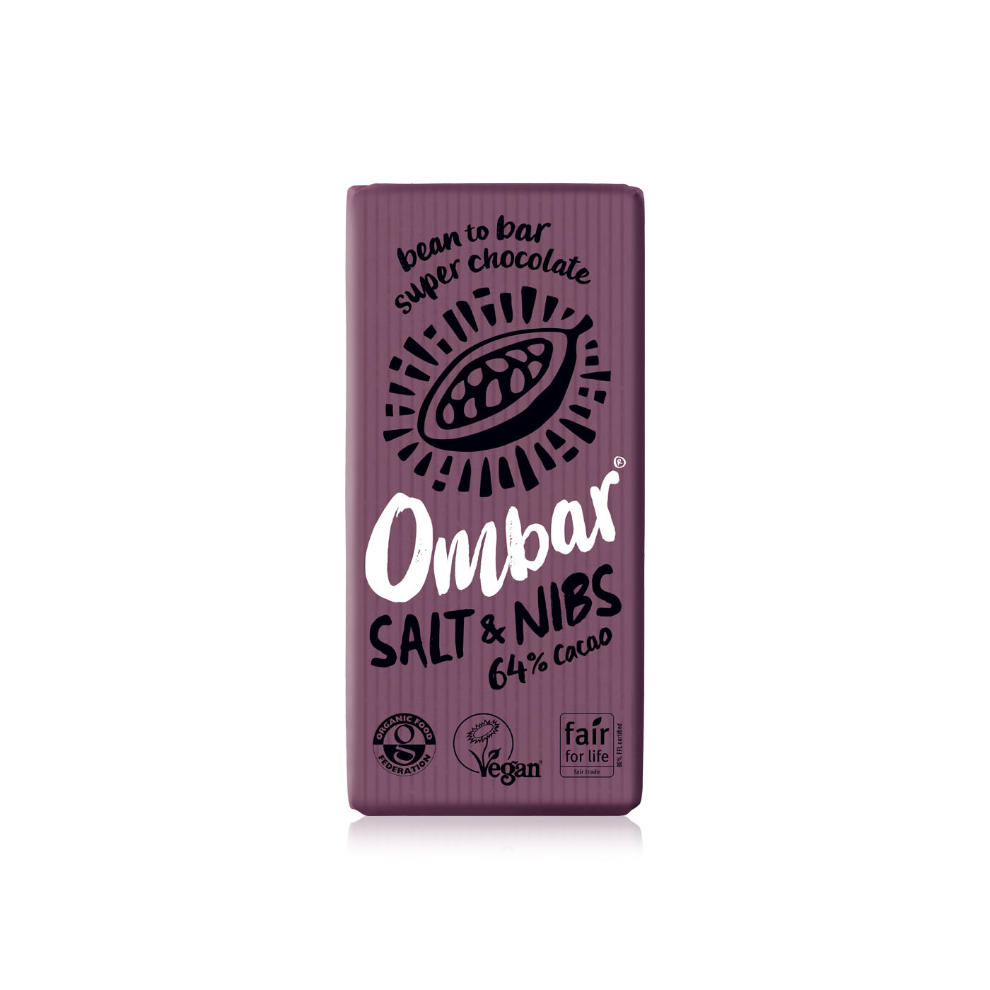 Ombar Vegan 64% Cacao Salt and Nibs Chocolate Bar 70g