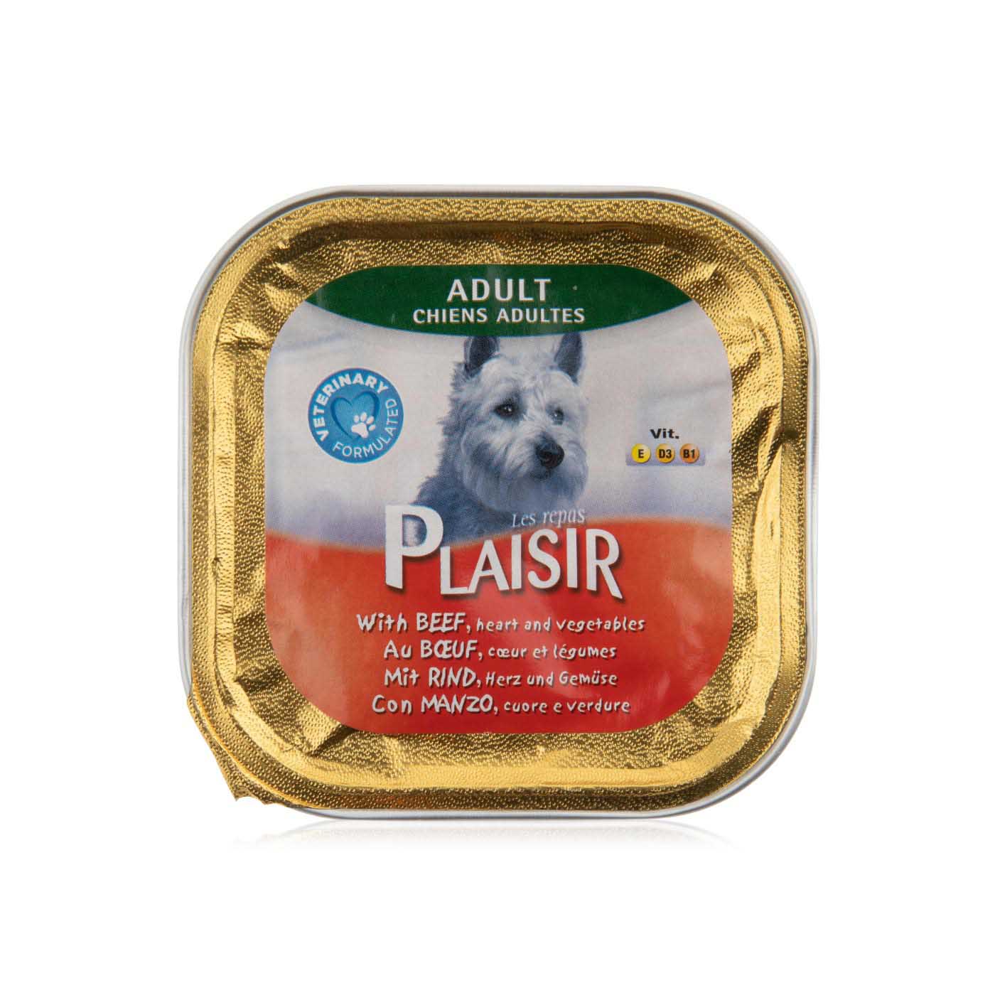 Plaisir Adult Dog Food with Beef, Heart and Vegetables 150g - Spinneys UAE