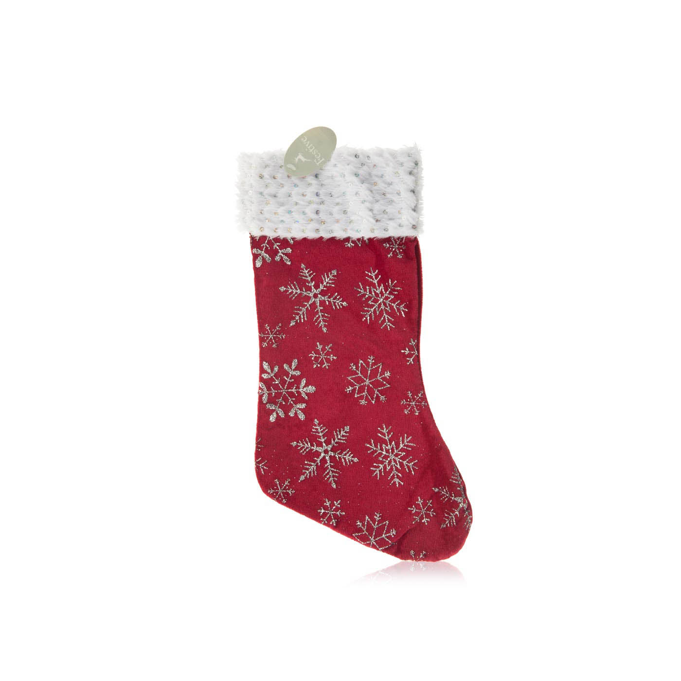 Festive snowflakes stocking burgundy - Spinneys UAE