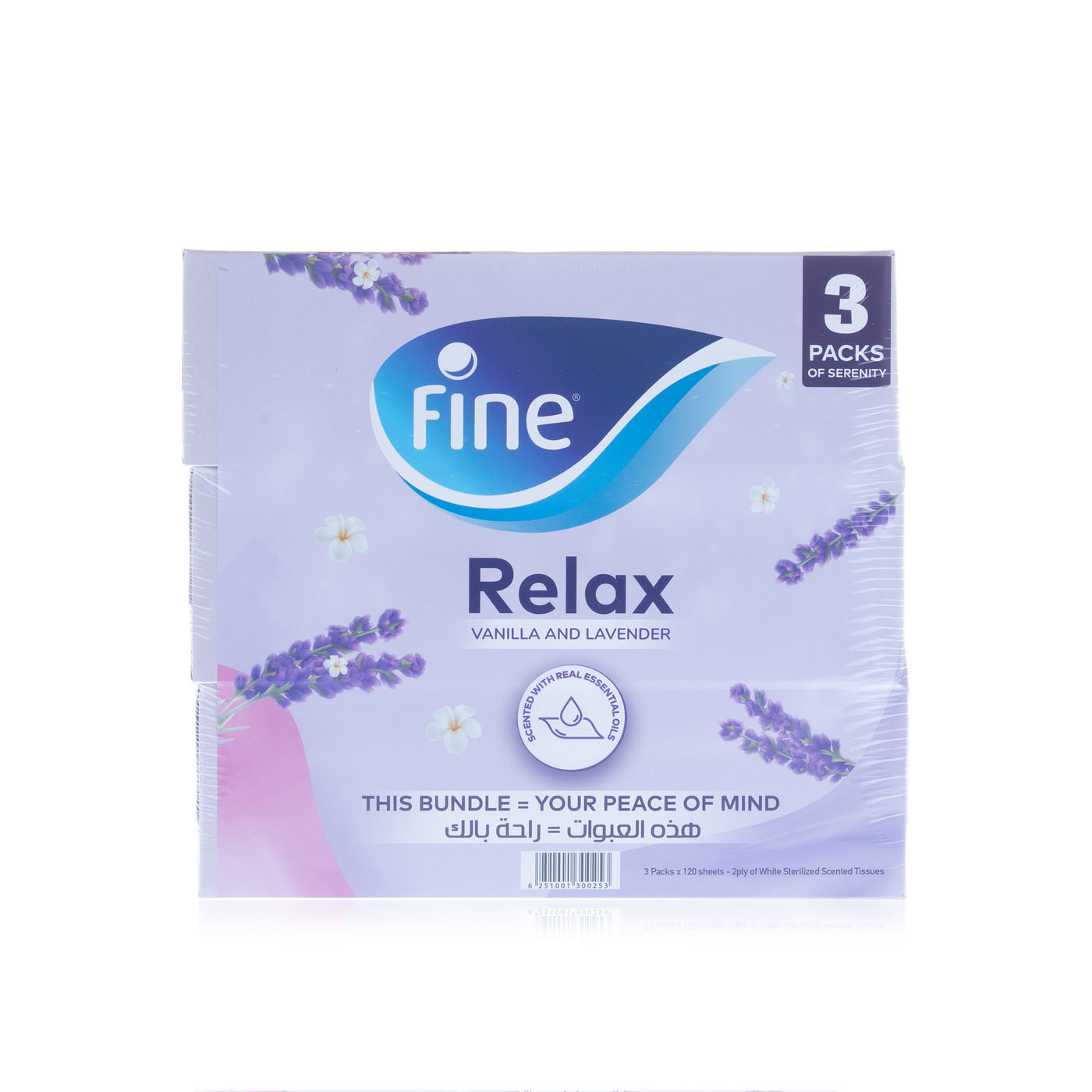Fine Facial 2ply Tissue Box Vanilla & Lavender Scented 120 x 3