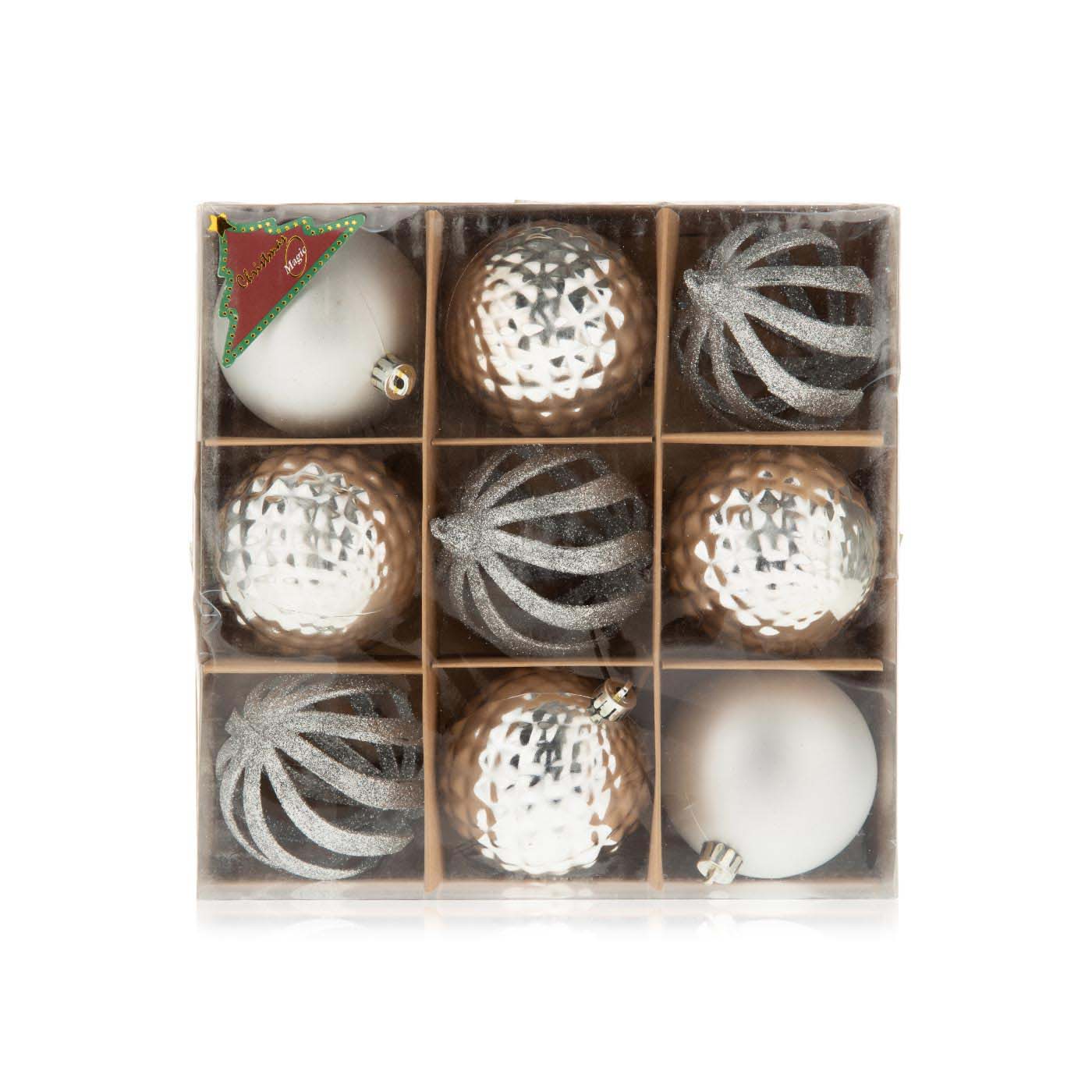 Christmas Magic Xmas Baubles Silver 8cm x 9