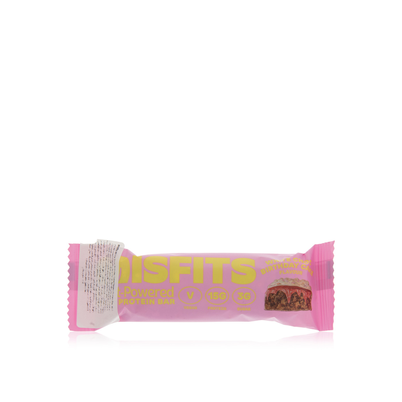 Misfits vegan white chocolate birthday cake protein bar 45g