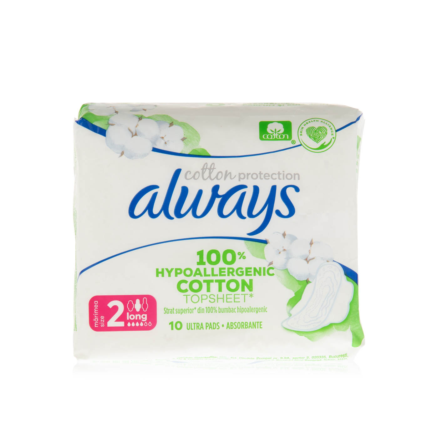 Always pure cotton protection ultra pads 10 pack size 2 long Spinneys UAE