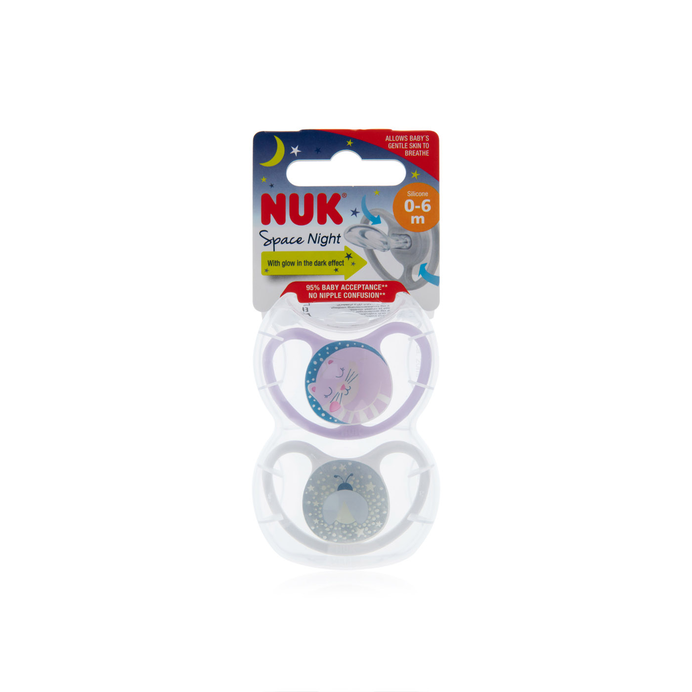 Nuk space night silicone soother 0-6m 2 pack - Spinneys UAE