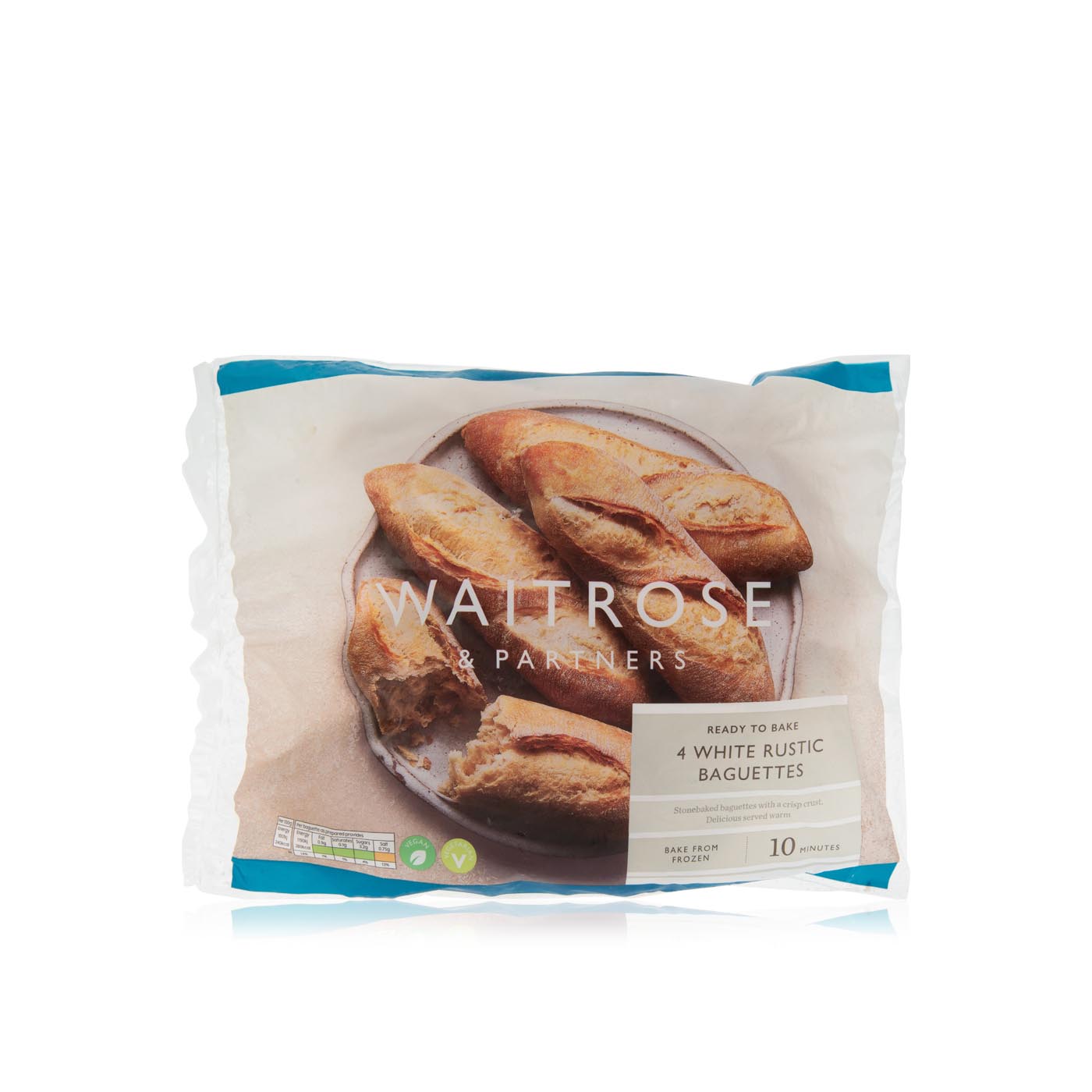 Waitrose Frozen 4 White Rustic Baguettes 520G