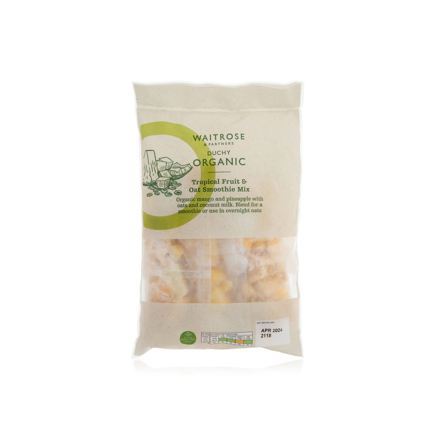 Waitrose Duchy Organic frozen tropical fruit oat smoothie mix 4x110g ...