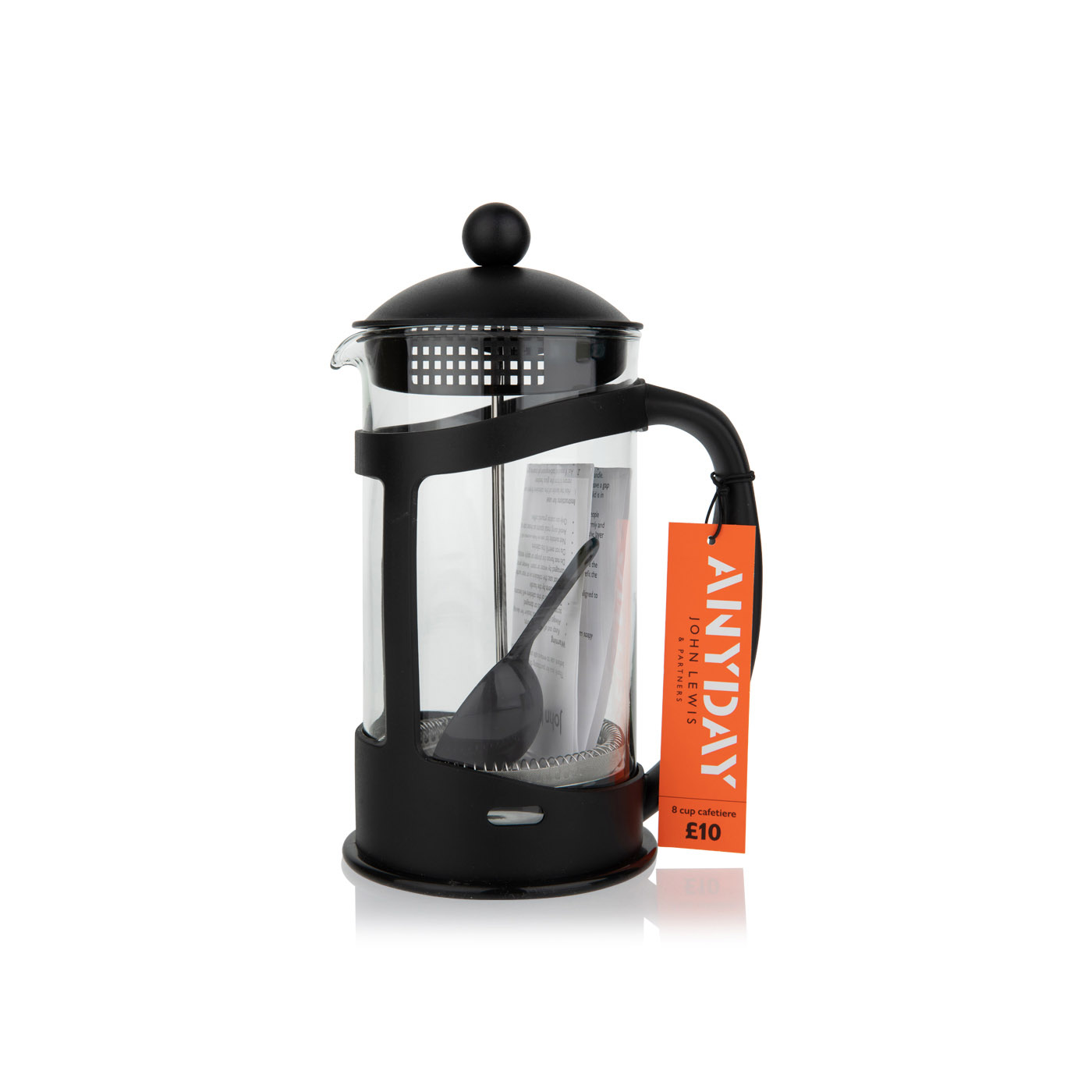 John Lewis Anyday 8 Cup Cafetiere Black 1 litre