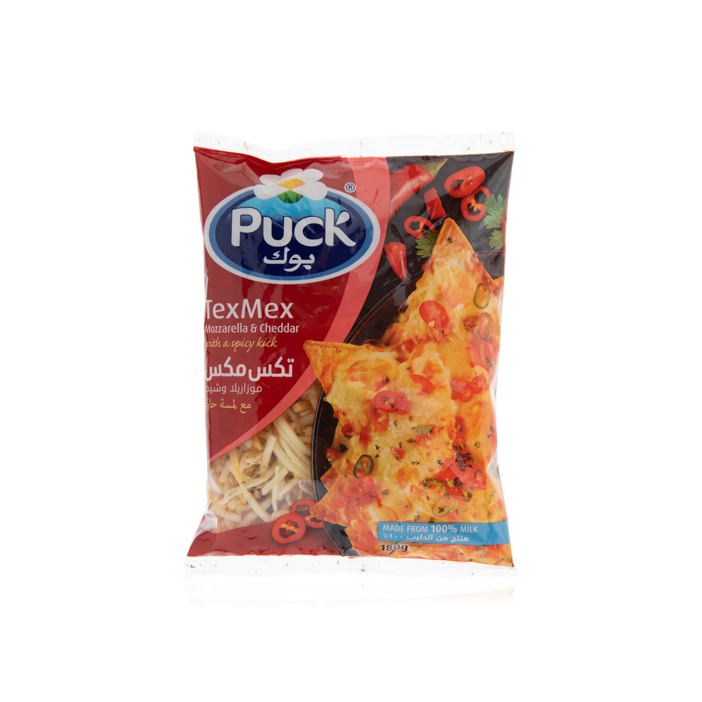 Puck Tex Mex shredded Mozzarella and Cheddar cheese mix 180g Spinneys UAE