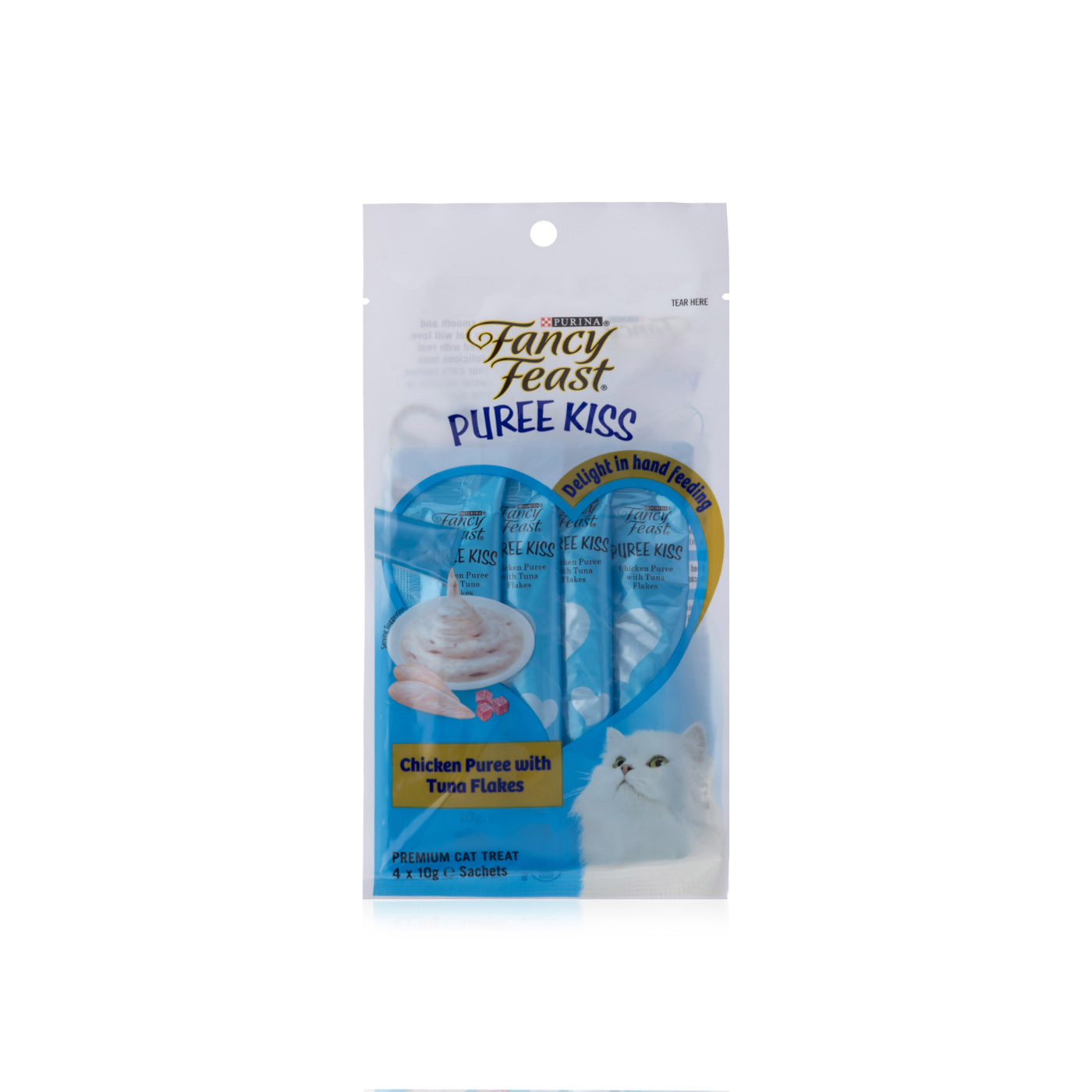 Fancy Feast Adult Puree Kiss Tuna Puree with Chicken Flakes Wet Cat Treats 10g x 4
