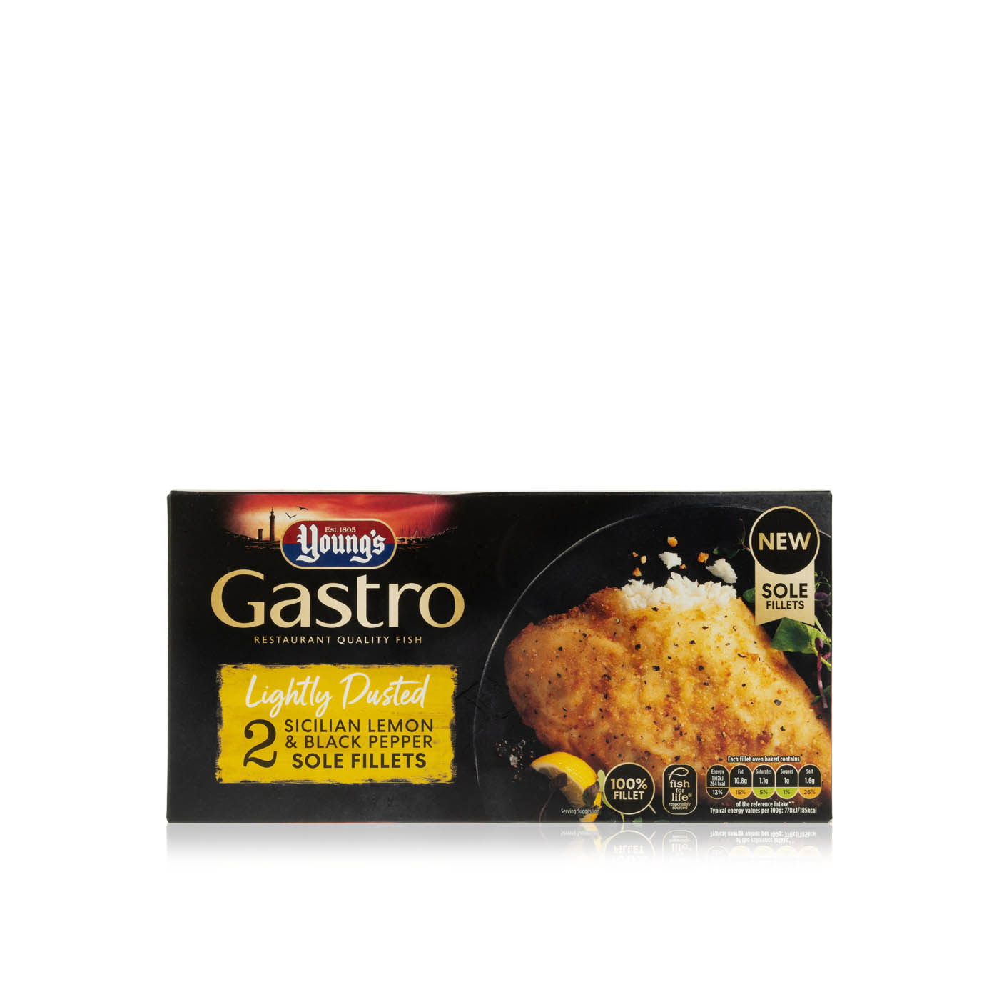 Youngs Frozen Gastro Lightly Dusted Sicilian Lemon And Black Sole Fillets 280G