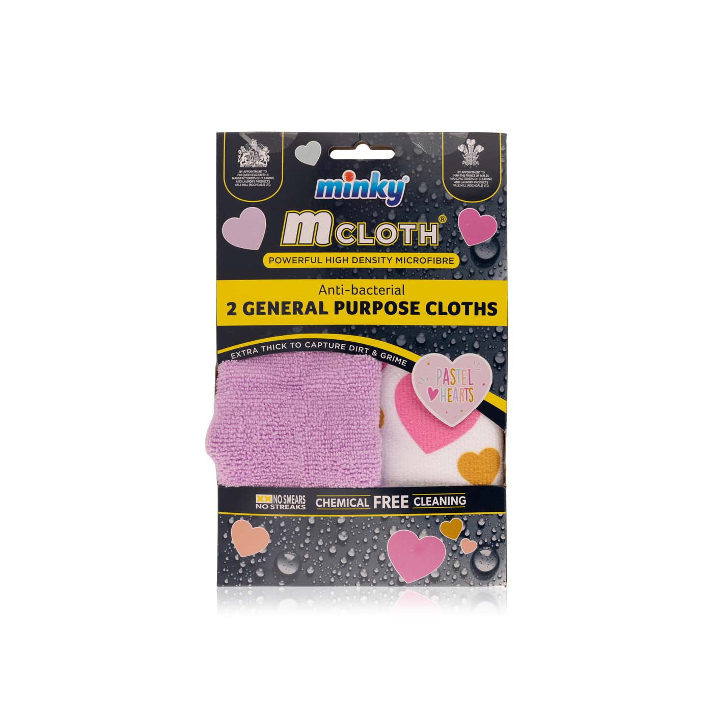 Minky M Cloth Pastel Hearts Anti-Bacterial General Purpose Cloths Twin Pack