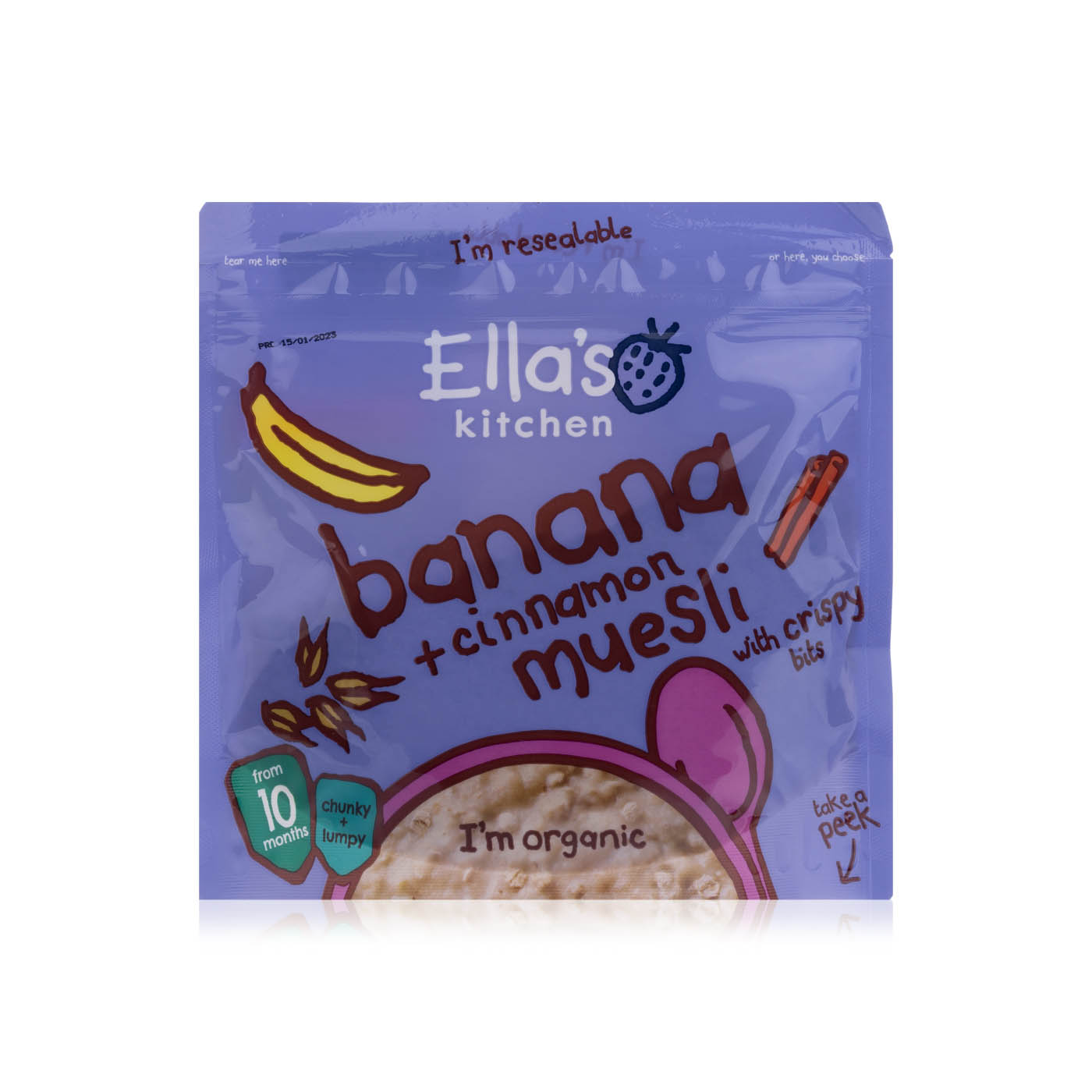 Ella's Kitchen Organic Banana + Cinnamon Muesli with Crispy Bits 215g