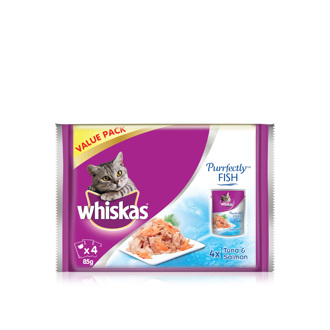 Whiskas Purrfectly Fish Wet Cat Food for Adults 1 + Years with Tuna & Salmon 85g 12 Pouches