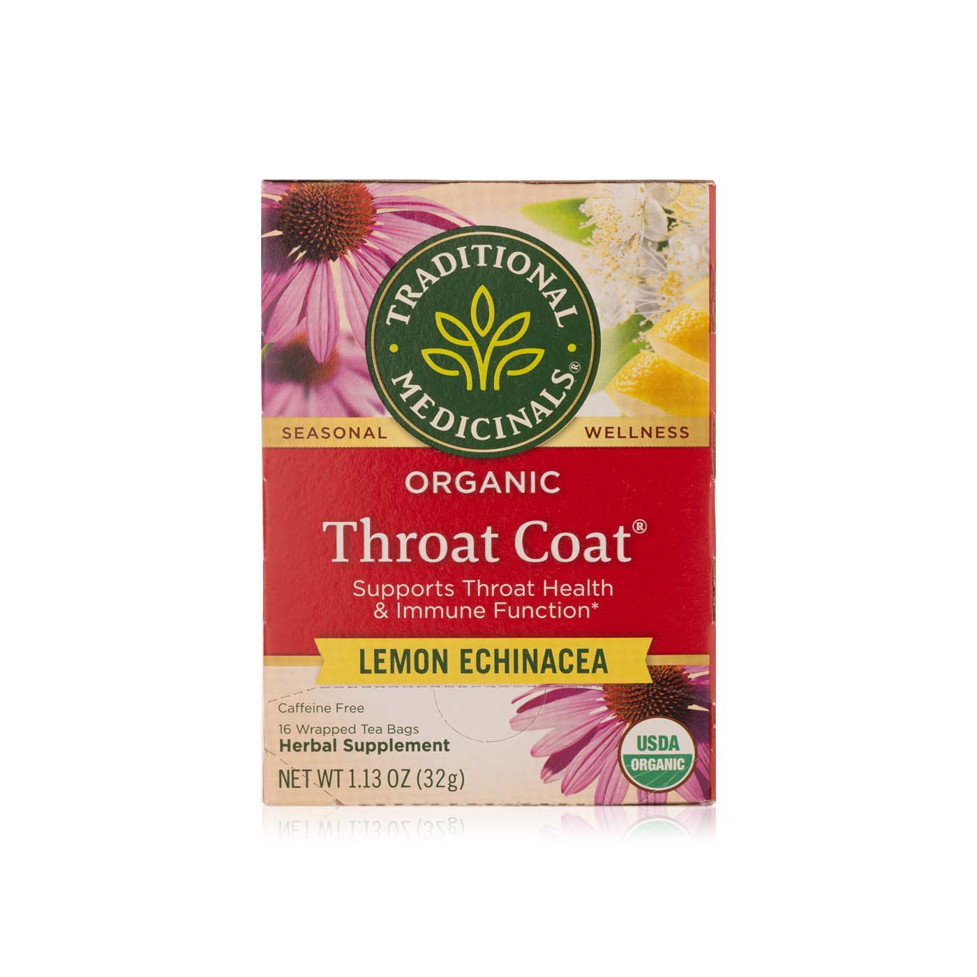 Traditional Medicinals throat coat lemon echinacea tea 16 bags 32g
