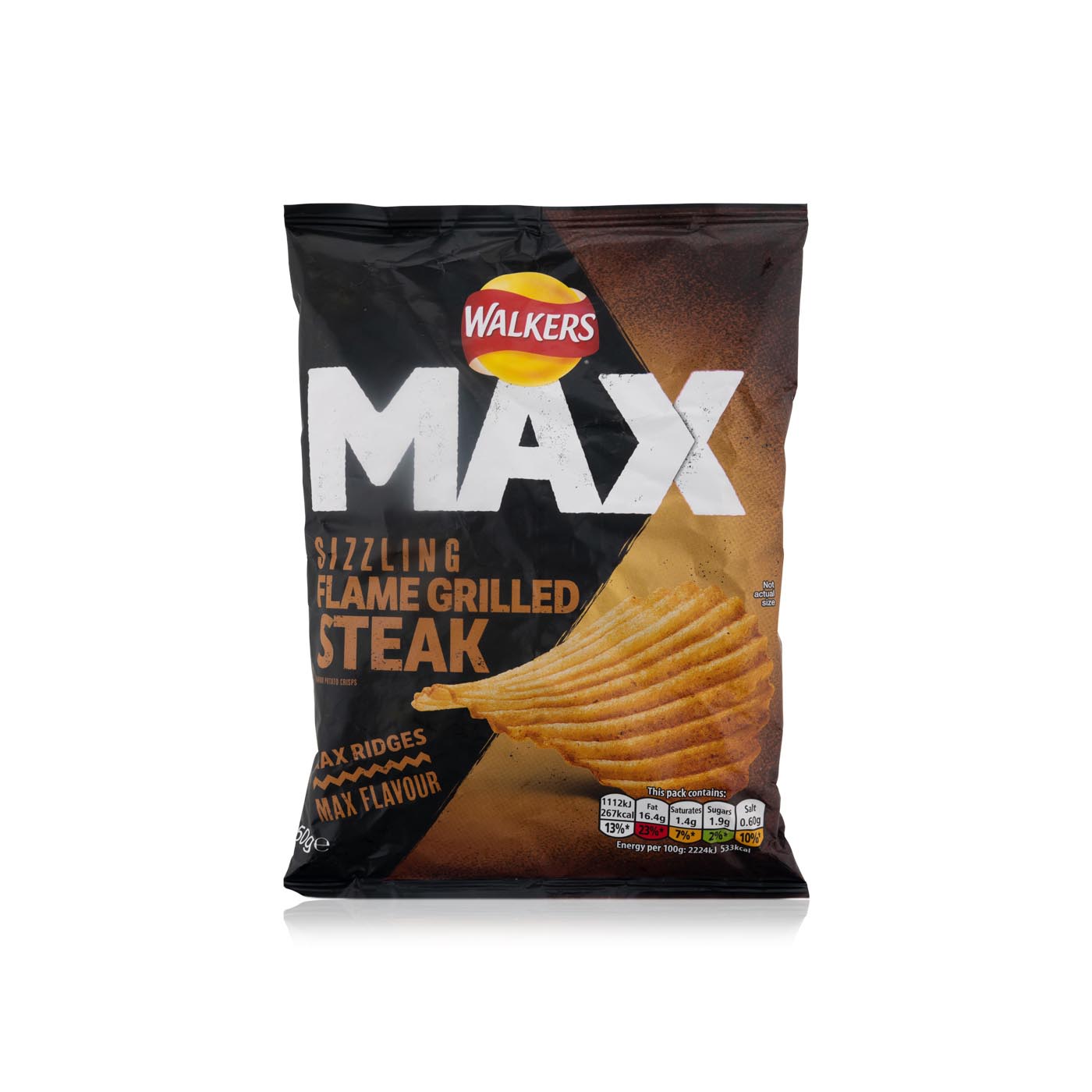 Walkers max sizzling flame grilled steak crisps 50g Spinneys UAE