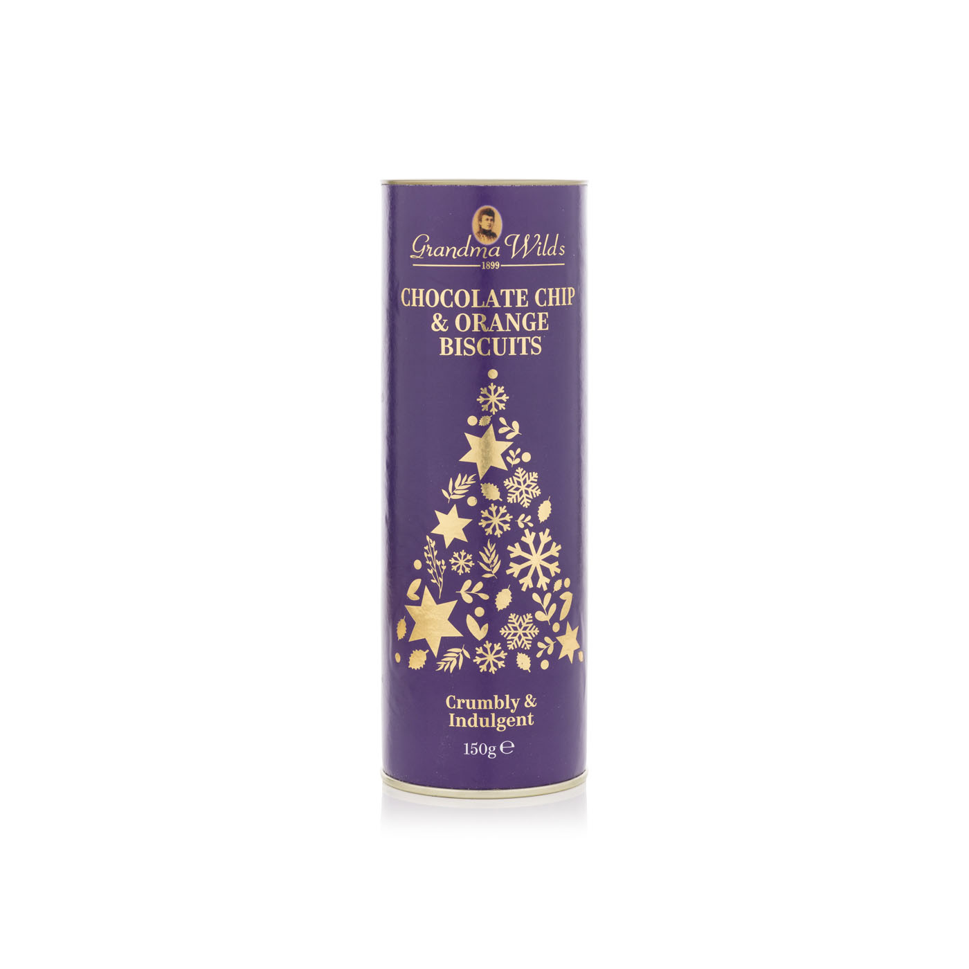 Grandma Wild's Chocolate Chip and Orange Biscuits Christmas Tree Tube 150g