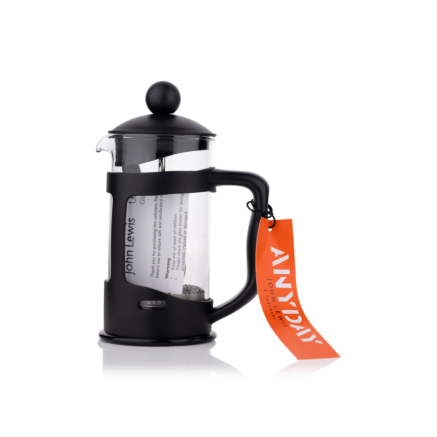 John Lewis Anyday Cafetiere 350ml 3 Cup Black