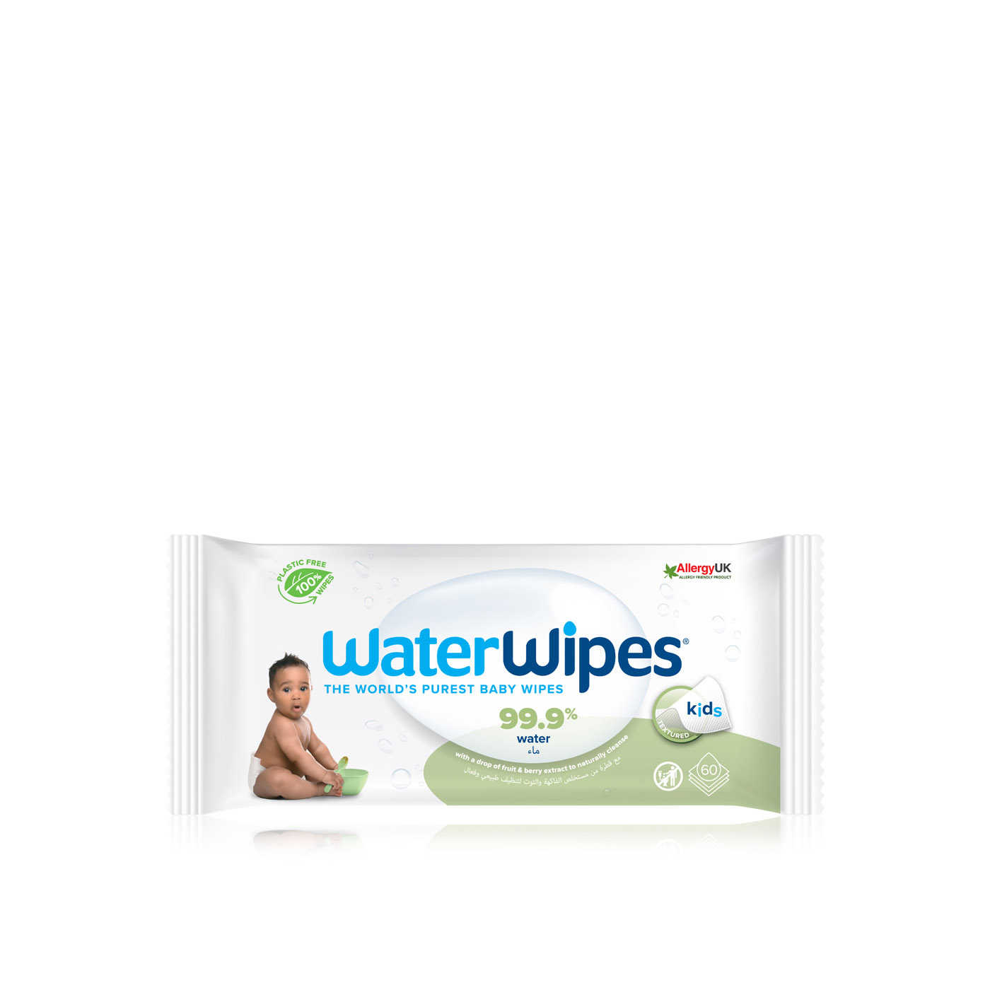 Waterwipes Plastic Free Textured Clean, Toddler & Baby Wipes, 60 Wet Wipes, 99.9% Water Based Wet Wipes & Unscented for Sensitive Skin