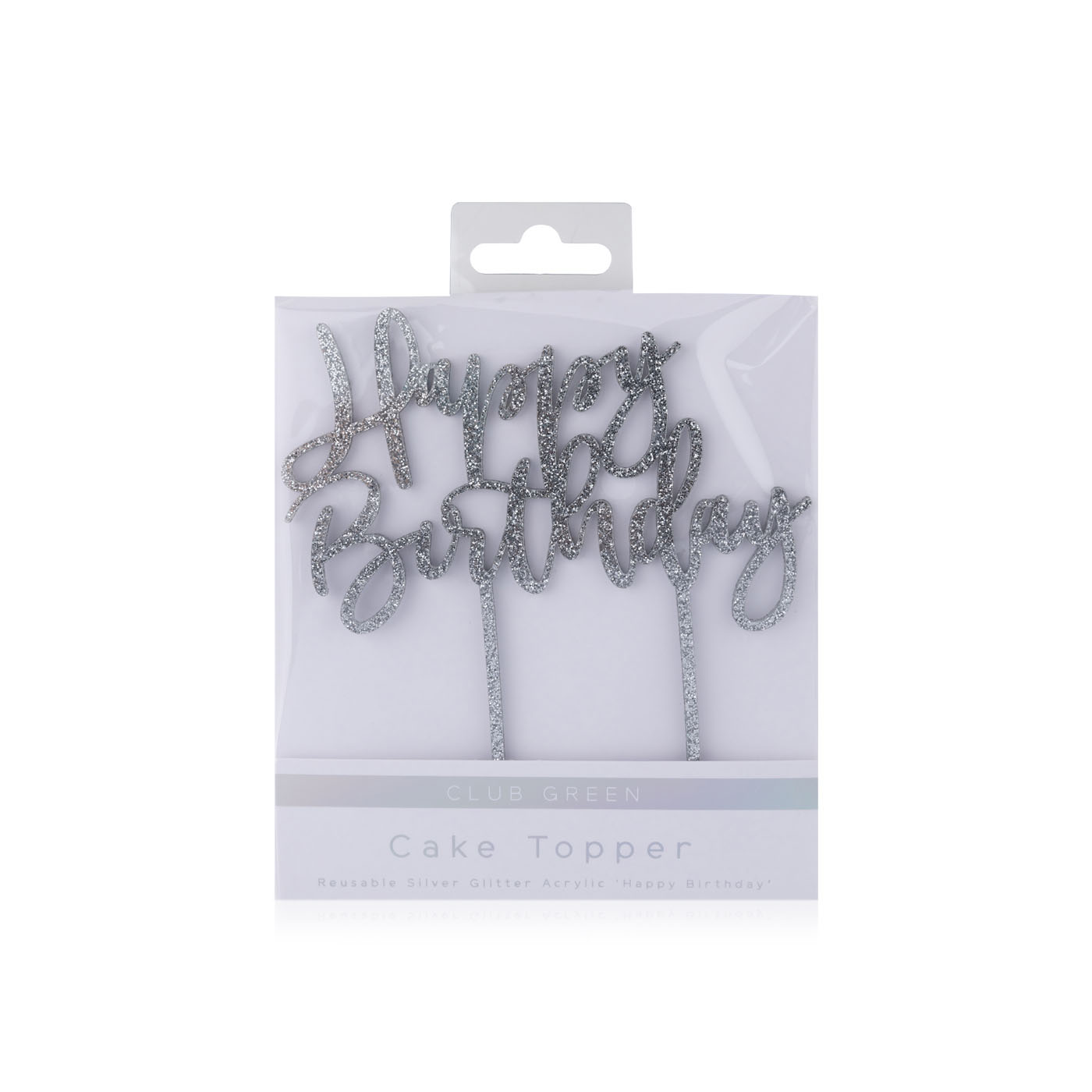 Hootyballoo Happy Birthday Acrylic Silver Cake Topper
