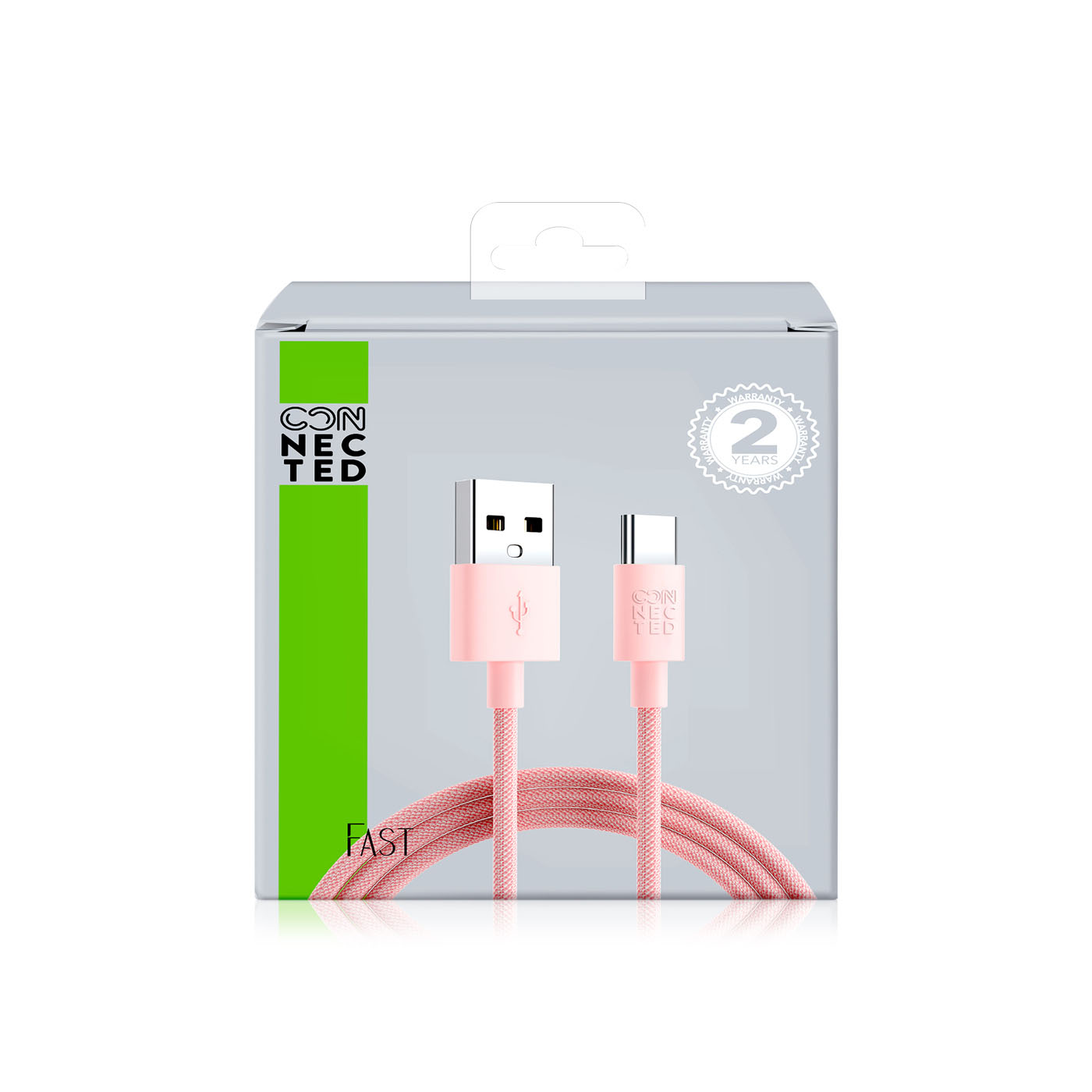 Connected Fast 3 Charger Cable USB-A to Type C Pink 1.2m