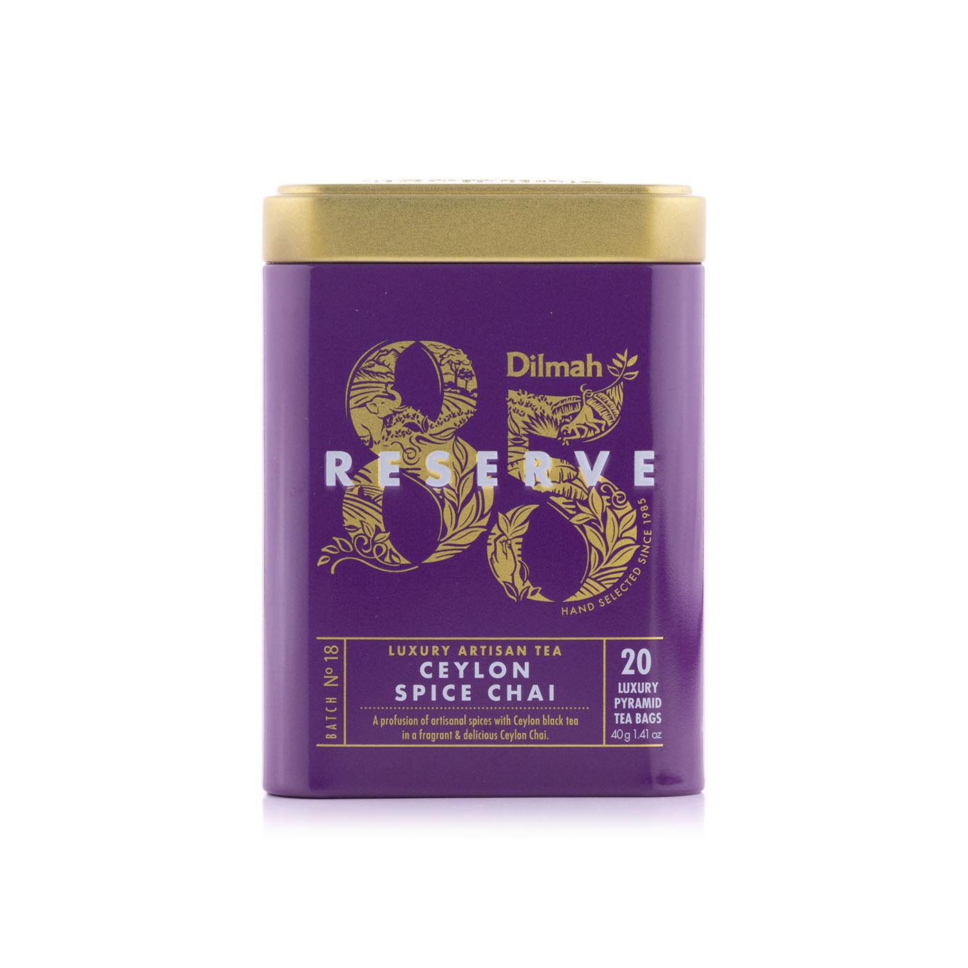 Dilmah 85 Reserve Ceylon Spice Chai Black Tea Luxury Leaf Tea Bags in Tin Caddy 40g
