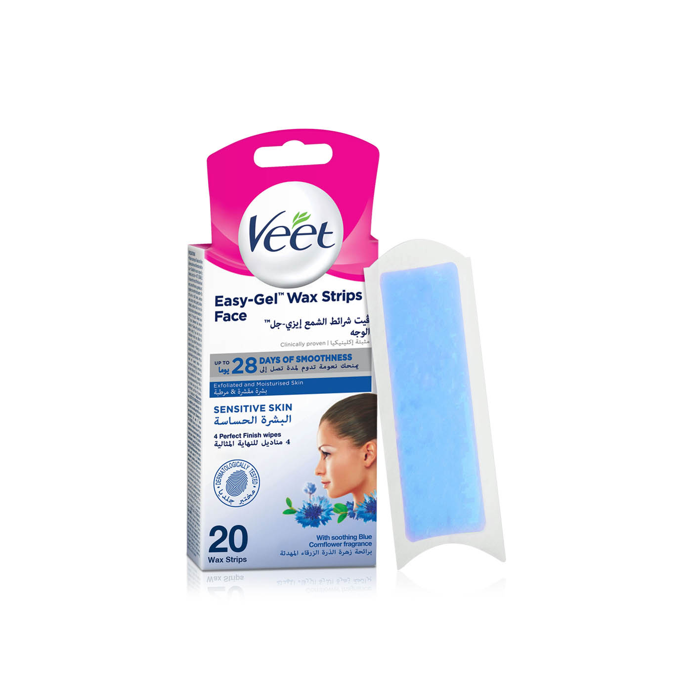 Veet Face Easy-Gel Wax Strips Fragranced with Blue Cornflower for Sensitive Skin 20s