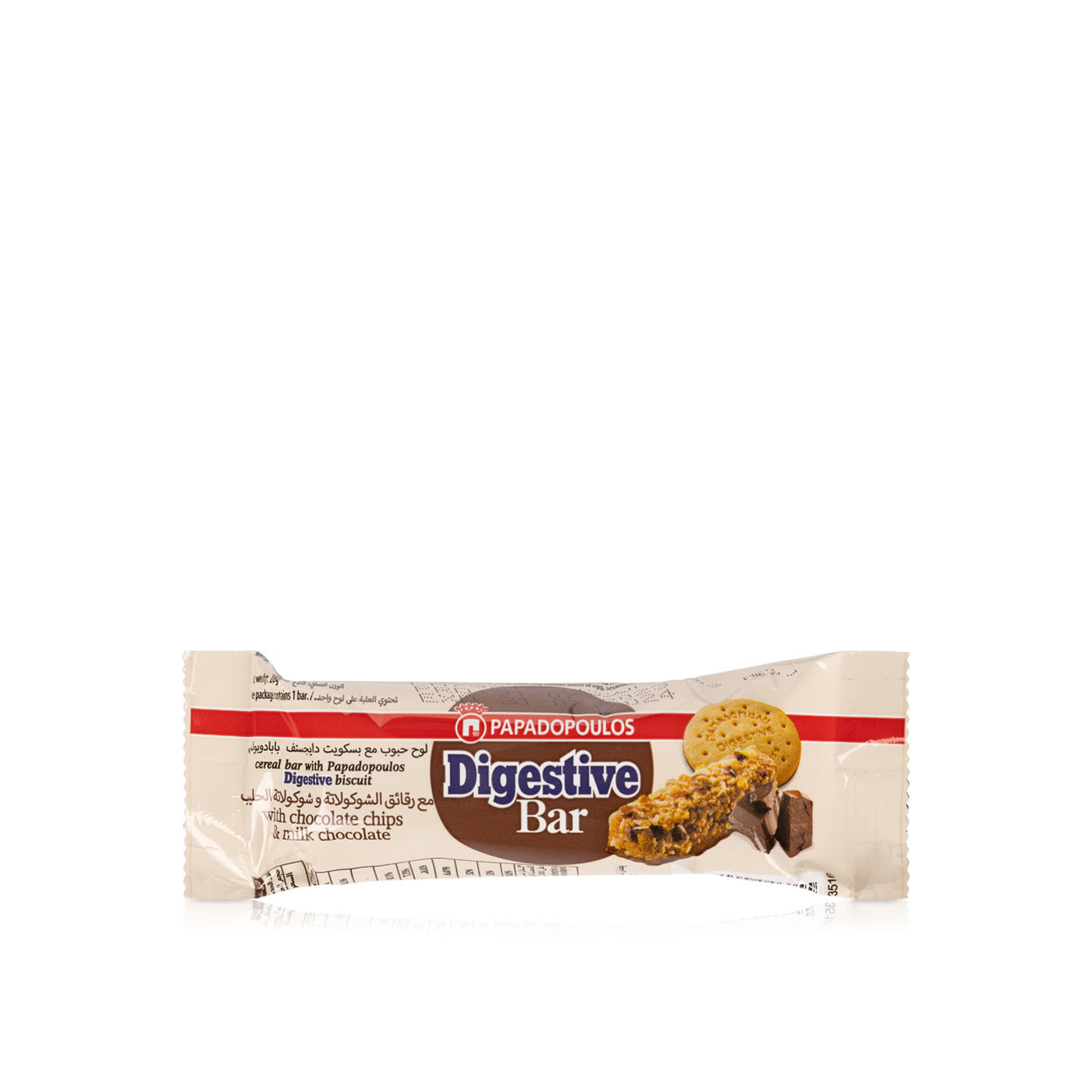 Papadopoulos No Added Sugar Digestive Bar with Chocolate Chips 28g