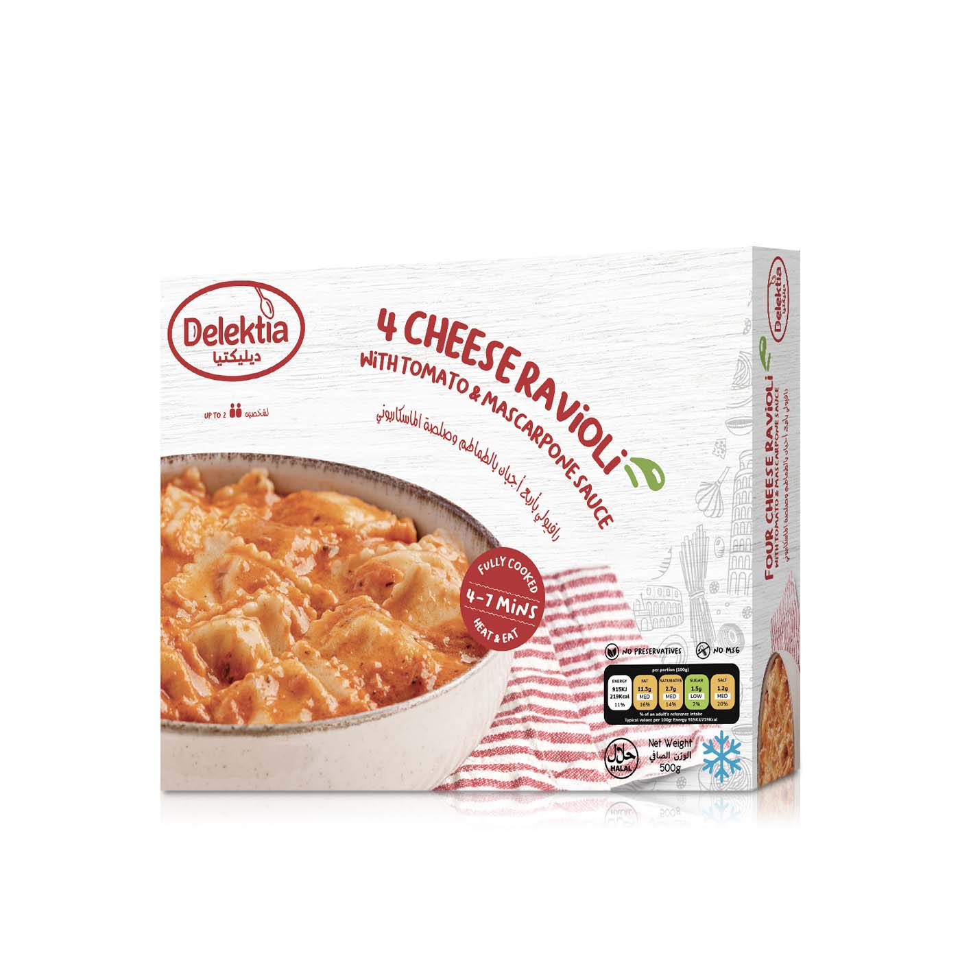 Delektia Frozen Four Cheese Ravioli With Tomato And Mascarpone Sauce 500G