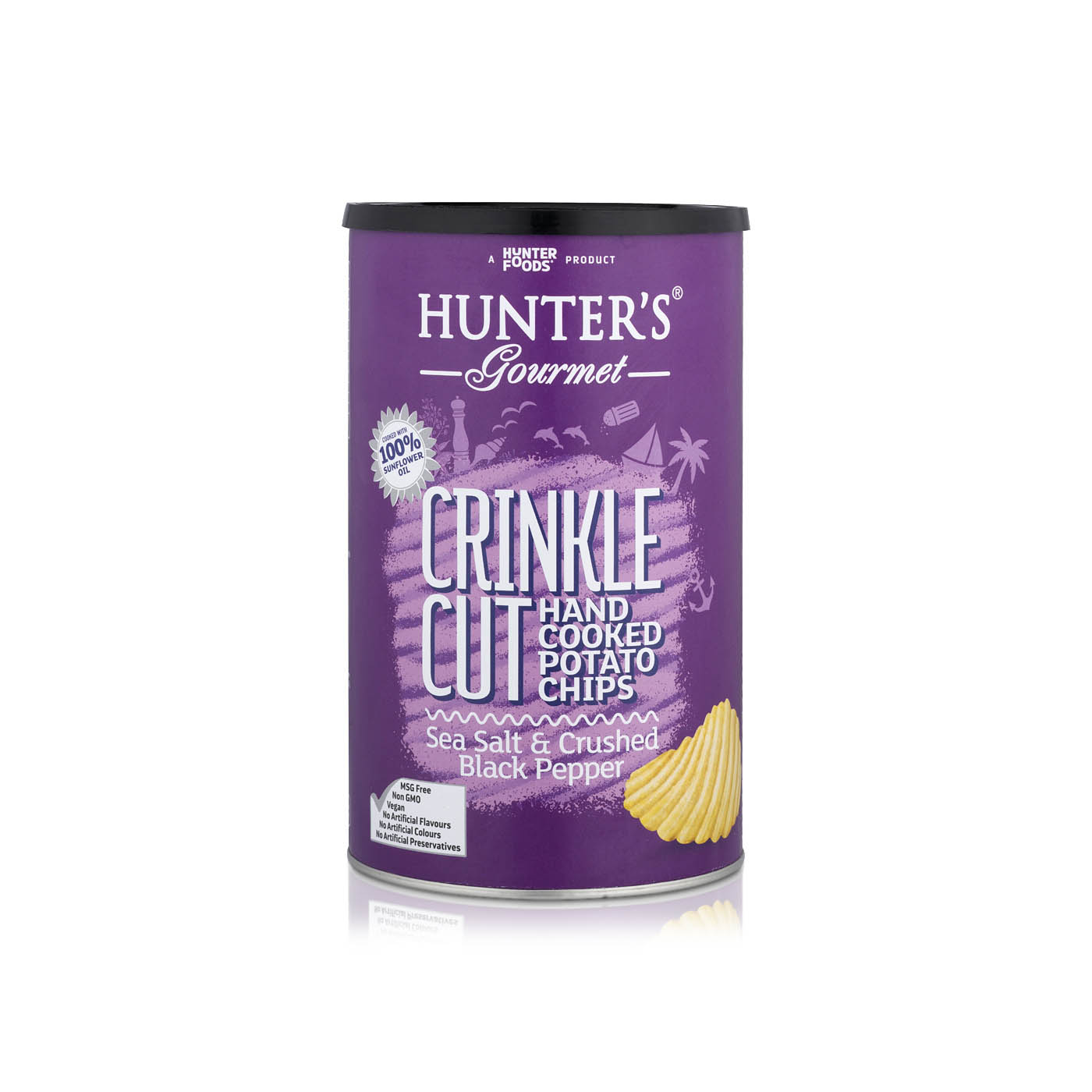 Hunter's Gourmet Hand Cooked Potato Chips Crinkle Cut Sea Salt & Crushed Black Pepper 140g