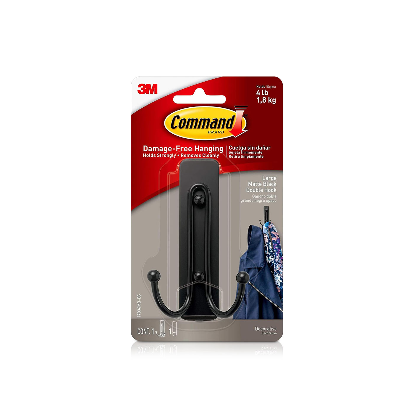 3m Command Large Matte Black Double Hook