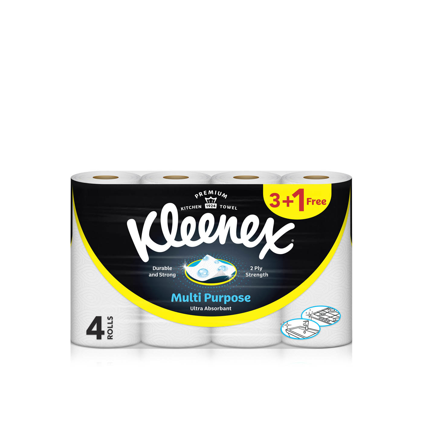 Kleenex Multi Purpose Kitchen Tissue Paper Towel 90 Sheets x 2 Ply x 4 Rolls