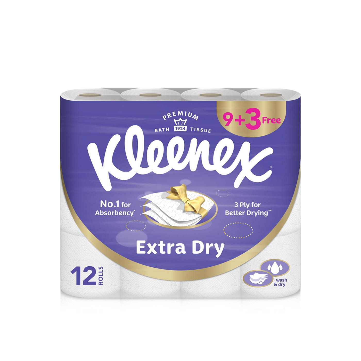 Kleenex Extra Dry Toilet Tissue Paper 160 Sheets x 3 Ply x 12 Rolls