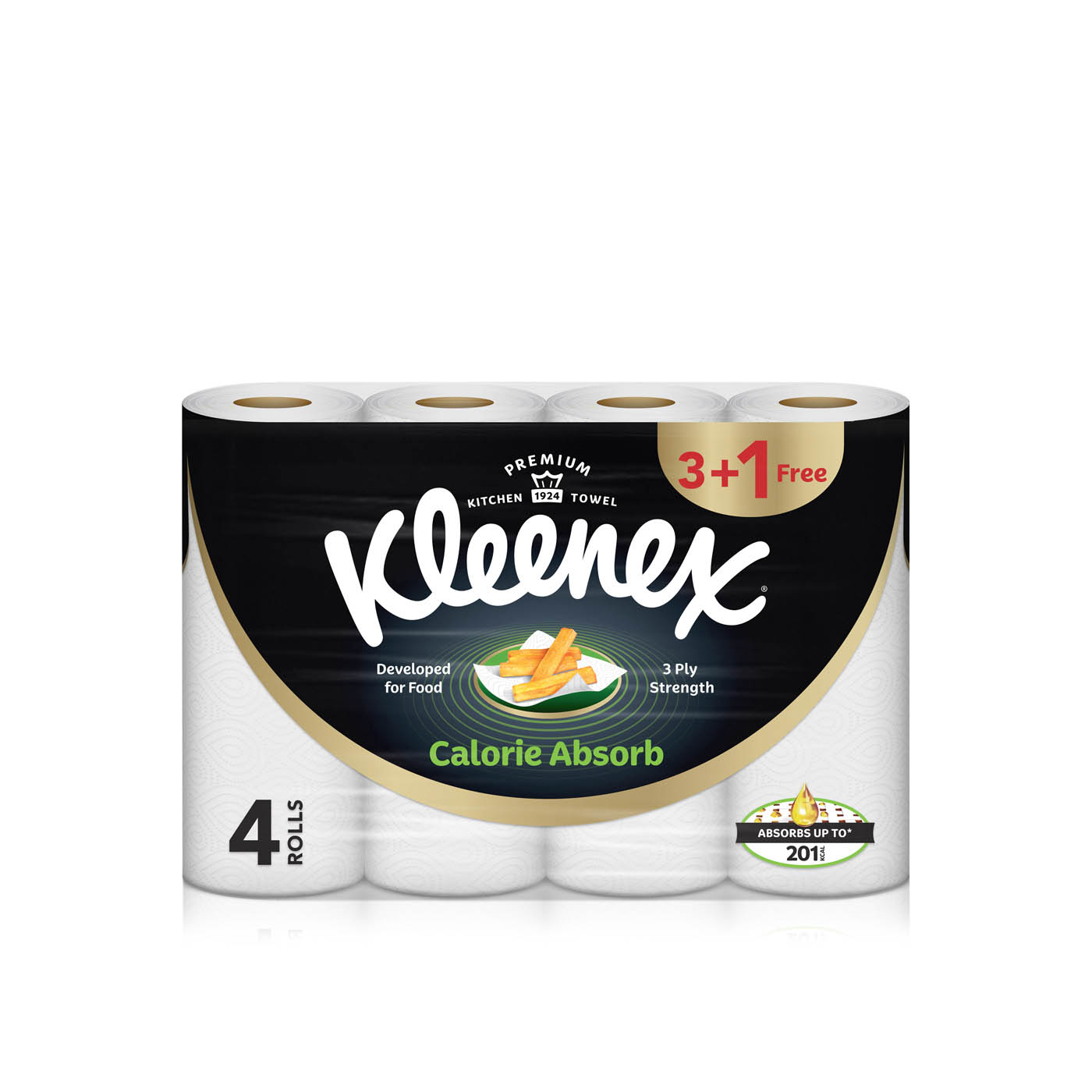 Kleenex Calorie Absorb Kitchen Tissue Paper Towel 50 Sheets x 3 Ply x 4 Rolls