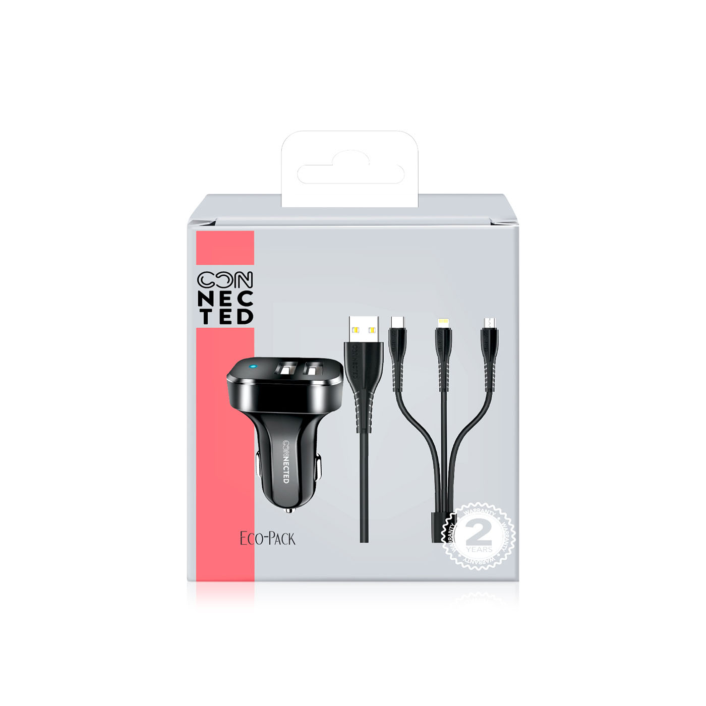 Connected Car Charger and 3 in 1 Cable Eco Pack