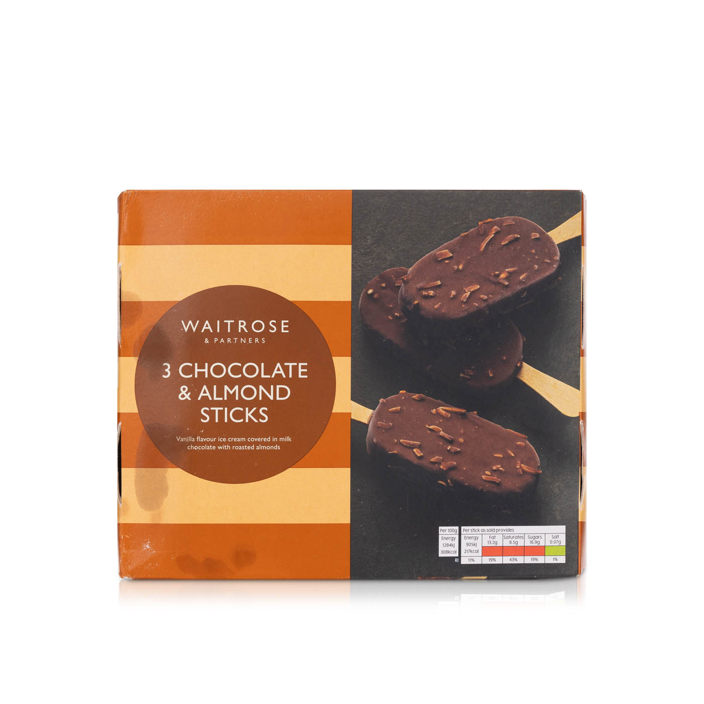 Waitrose Chocolate And Almond Ice Cream Sticks 3 X 100Ml