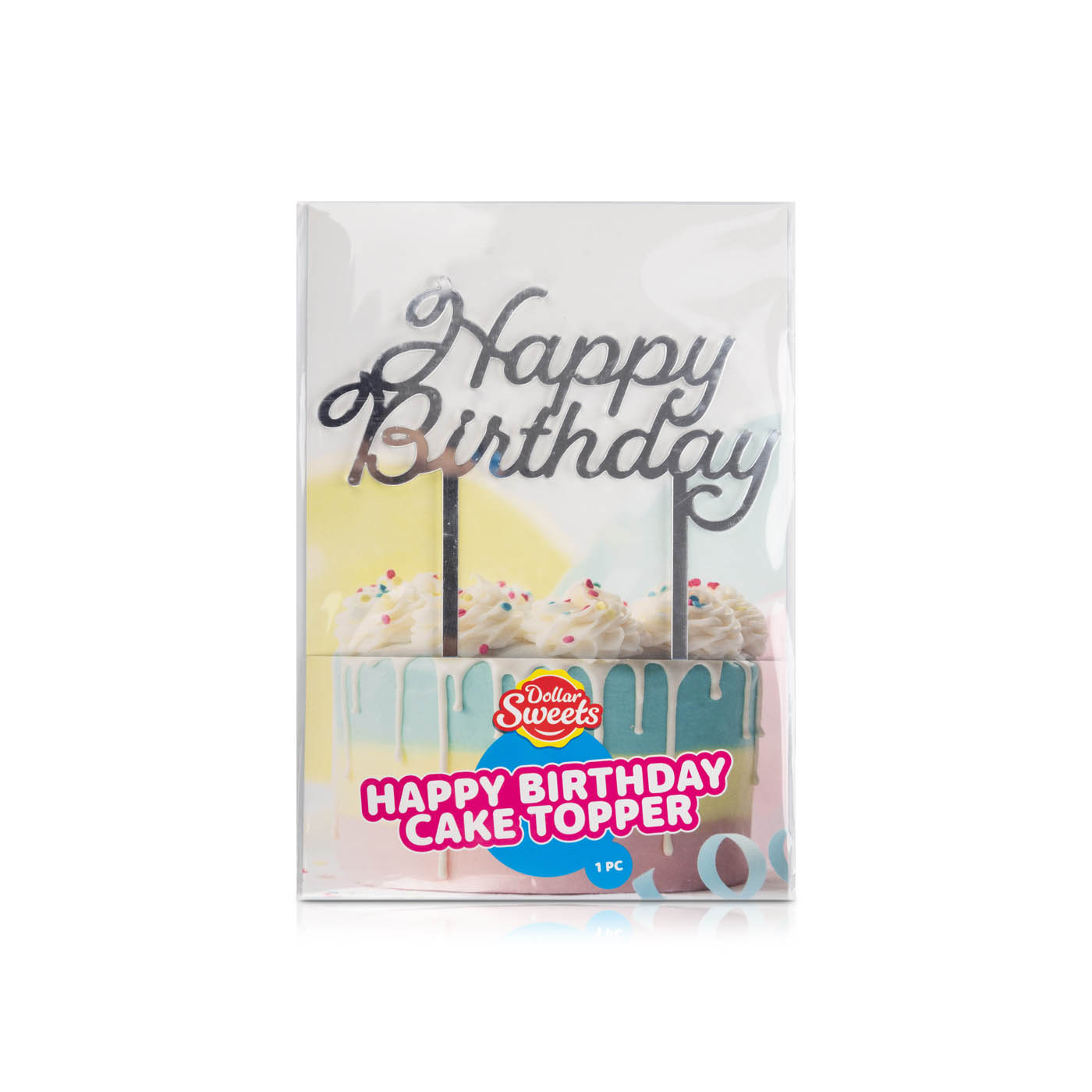 Dollar Sweet Silver Happy Birthday Cake Topper