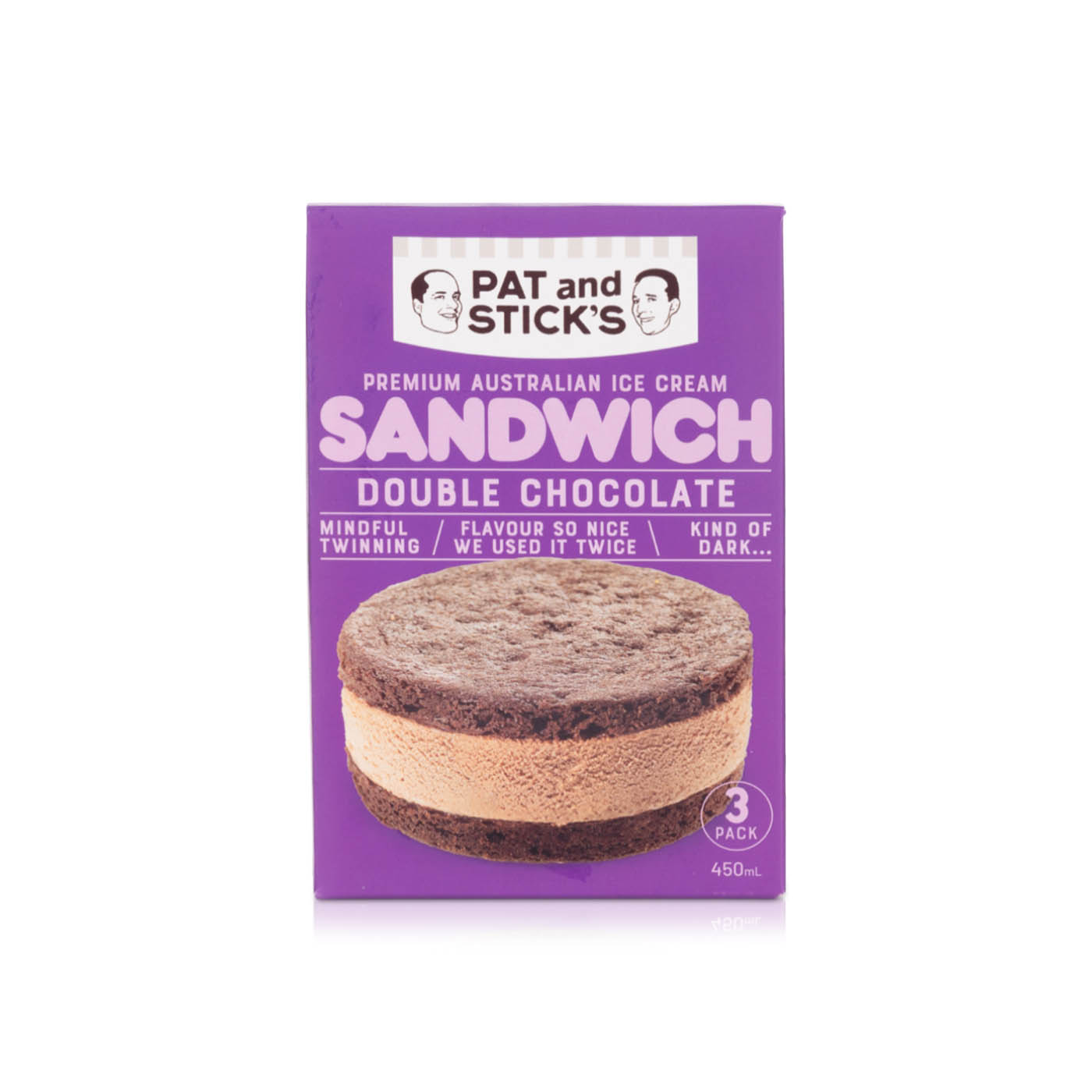 Pat And Sticks Double Chocolate Ice Cream Sandwich 3 Pack 450Ml