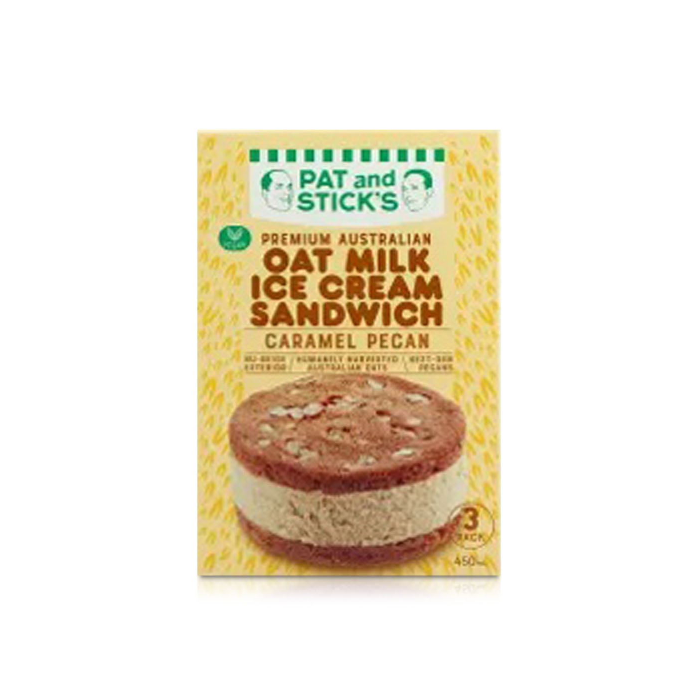 Pat And Sticks Caramel Pecan Oat Milk Ice Cream Sandwich 3 Pack 450Ml