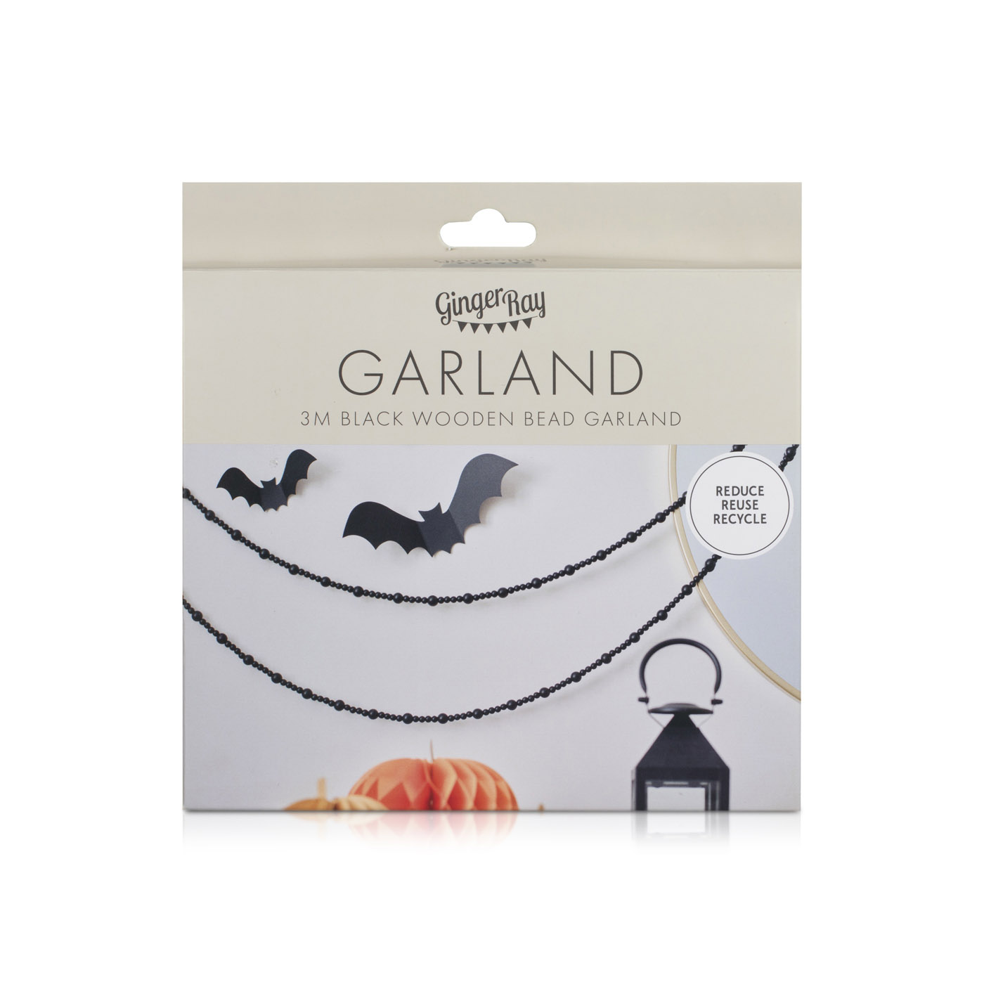 Ginger Ray Black Wooden Halloween Beads Garland 3m