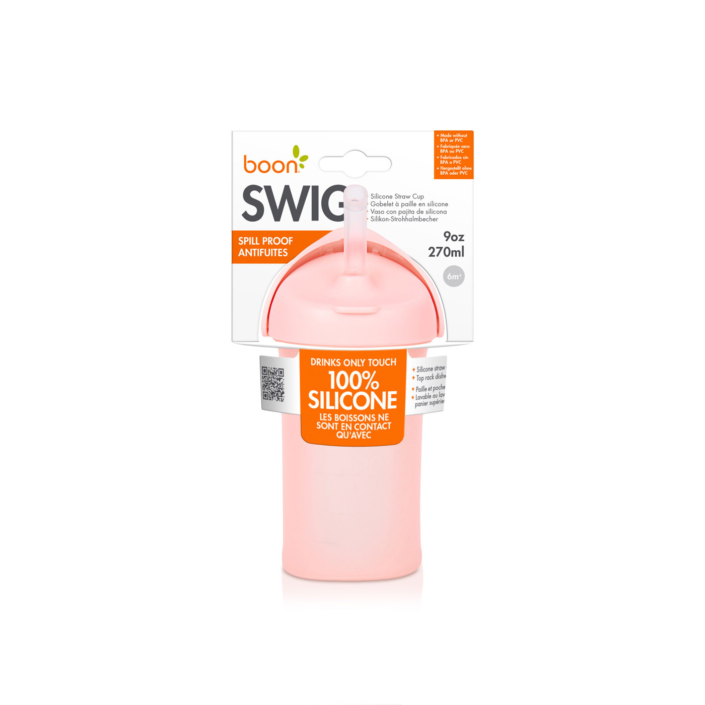 Boon Swig Silicone Straw Bottle Blush 270ml