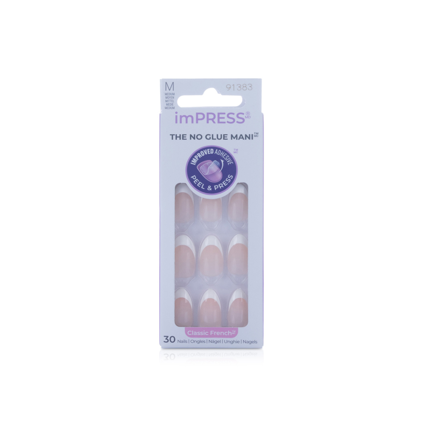 Kiss Impress Classic French 30 Medium False Nails