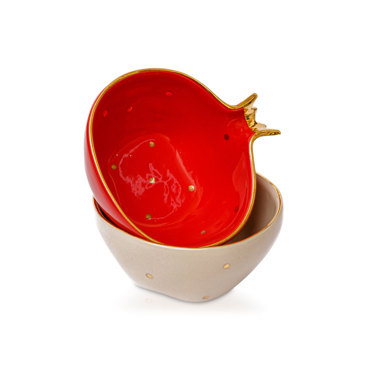 Curate Home Red and Cream Pomegranate Shaped Bowls x 2