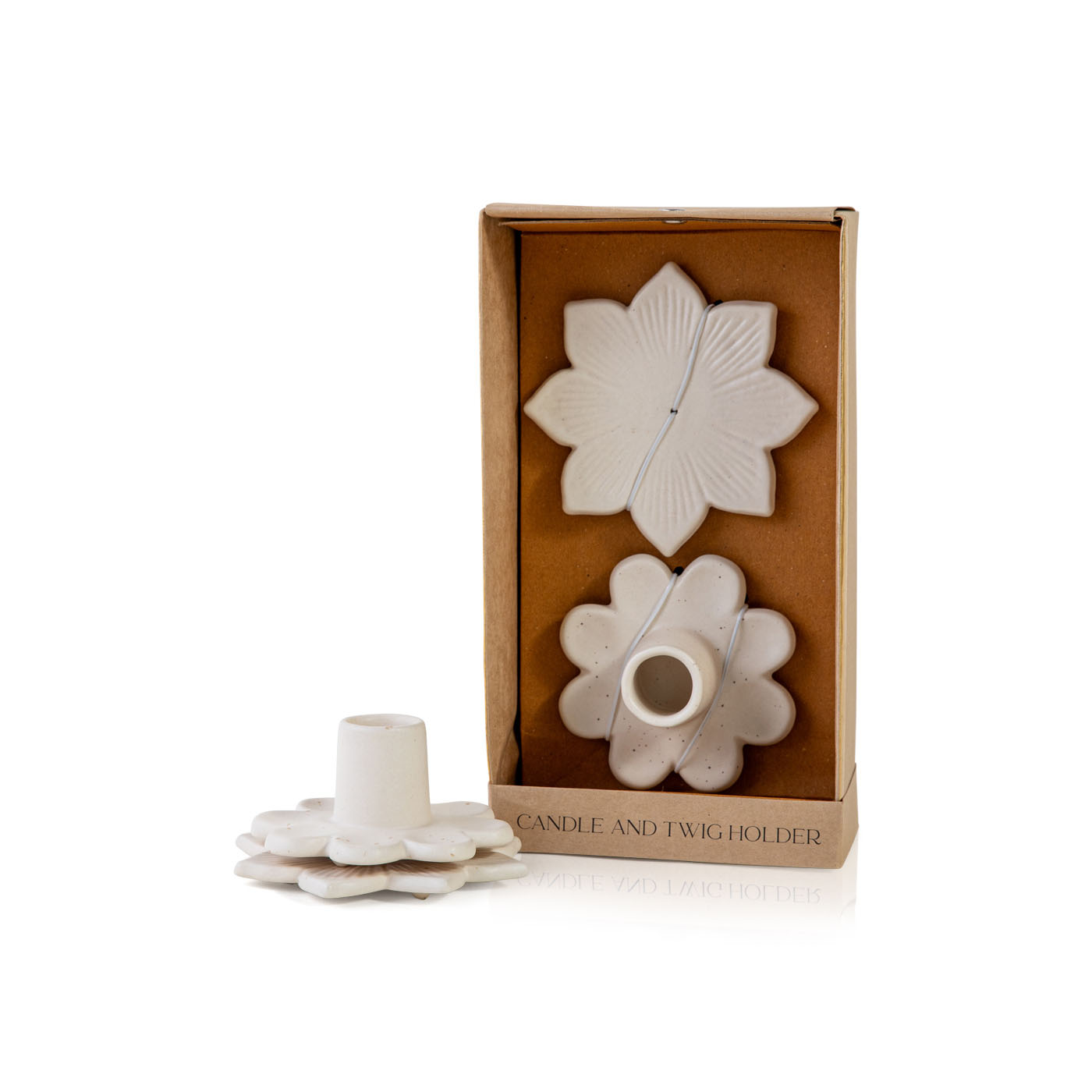 Curate Home Floral Candle & Twig Holder Set