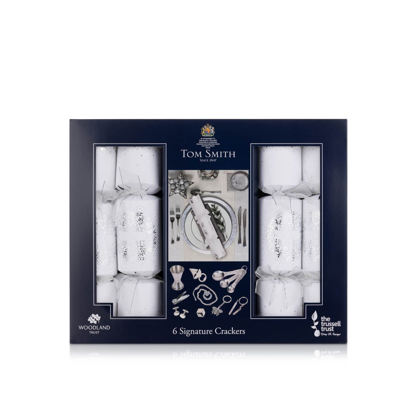 Tom Smith Silver and White Signature Christmas Crackers 6 Pack
