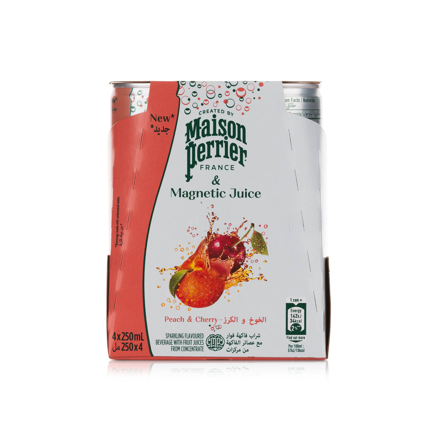Maison Perrier Magnetic Juice Peach and Cherry Slim Can 250ml 4 Pack