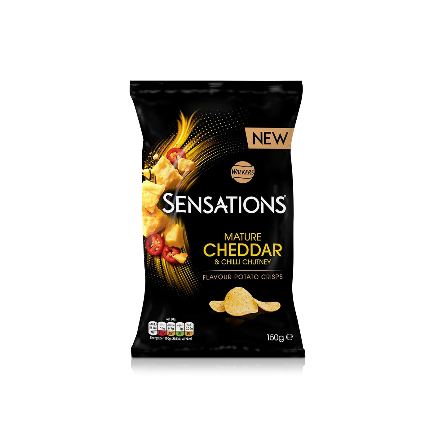 Walkers sensations mature cheddar & chilli churney crisps 150g ...