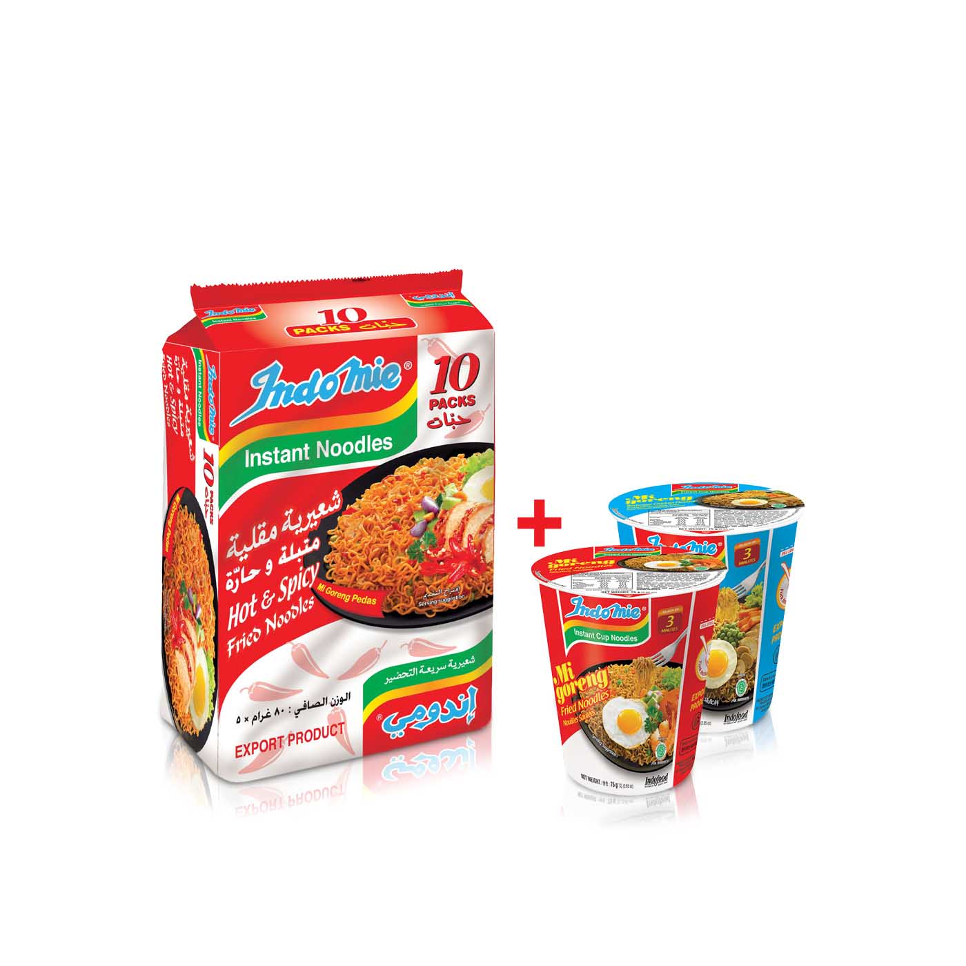 Indomie Mi Goreng Pedas Hot and Spicy Fried Noodles 10x 80g and Mixed Cup Noodles 2 x 75g
