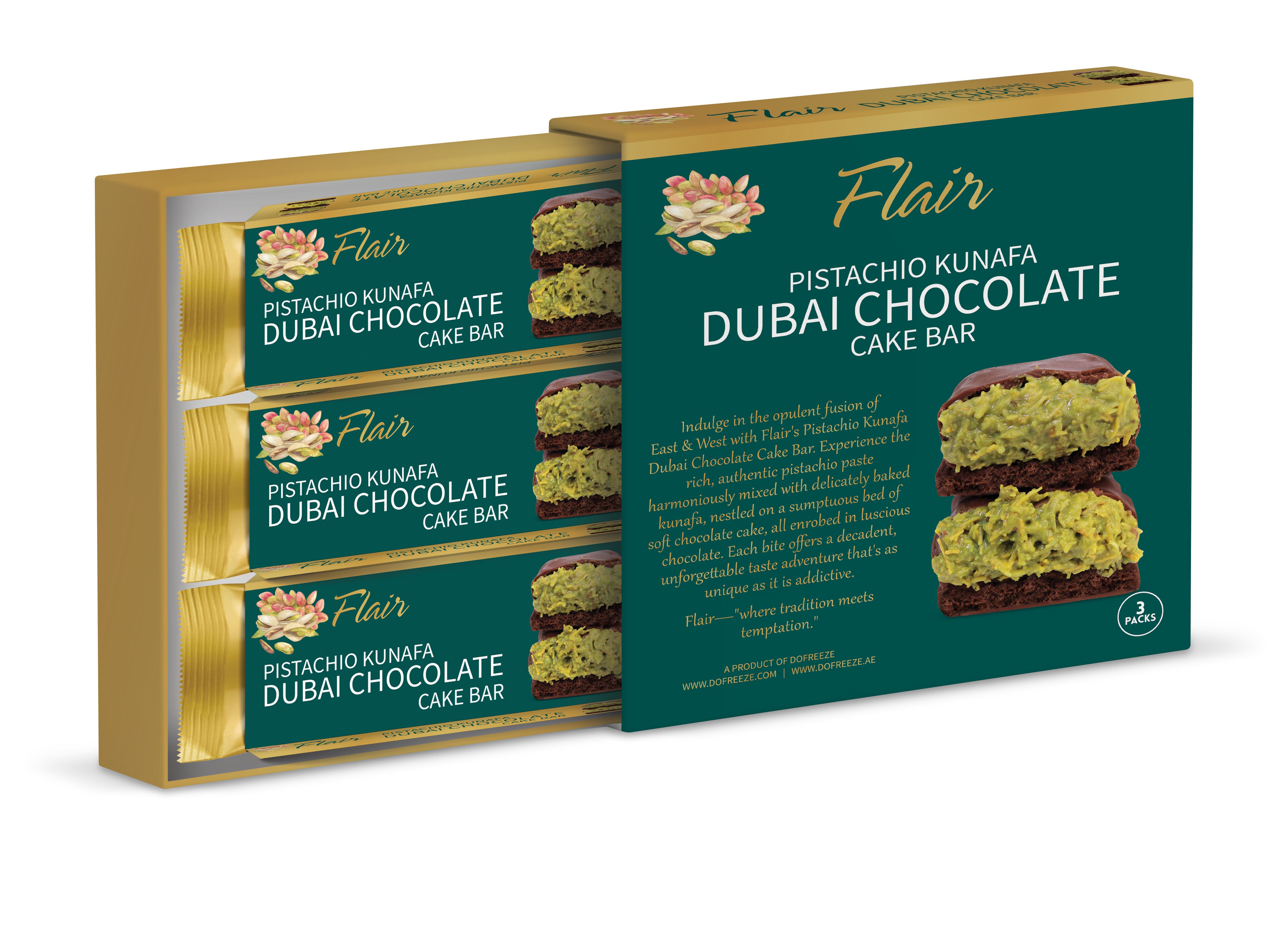 Flair Pistachio Kunafa Cake Bar Gift Box 165g
