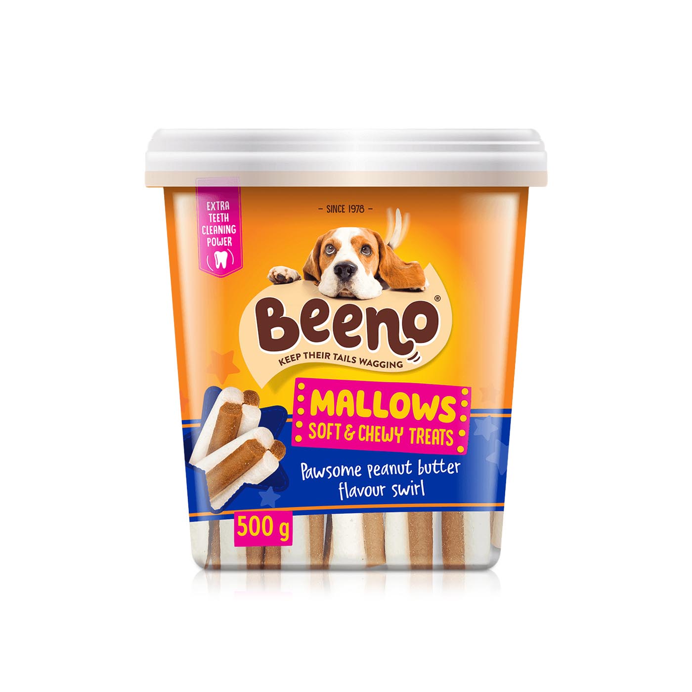 Beeno Pawsome Peanut Butter Flavour Mallows Dog Treats 500g
